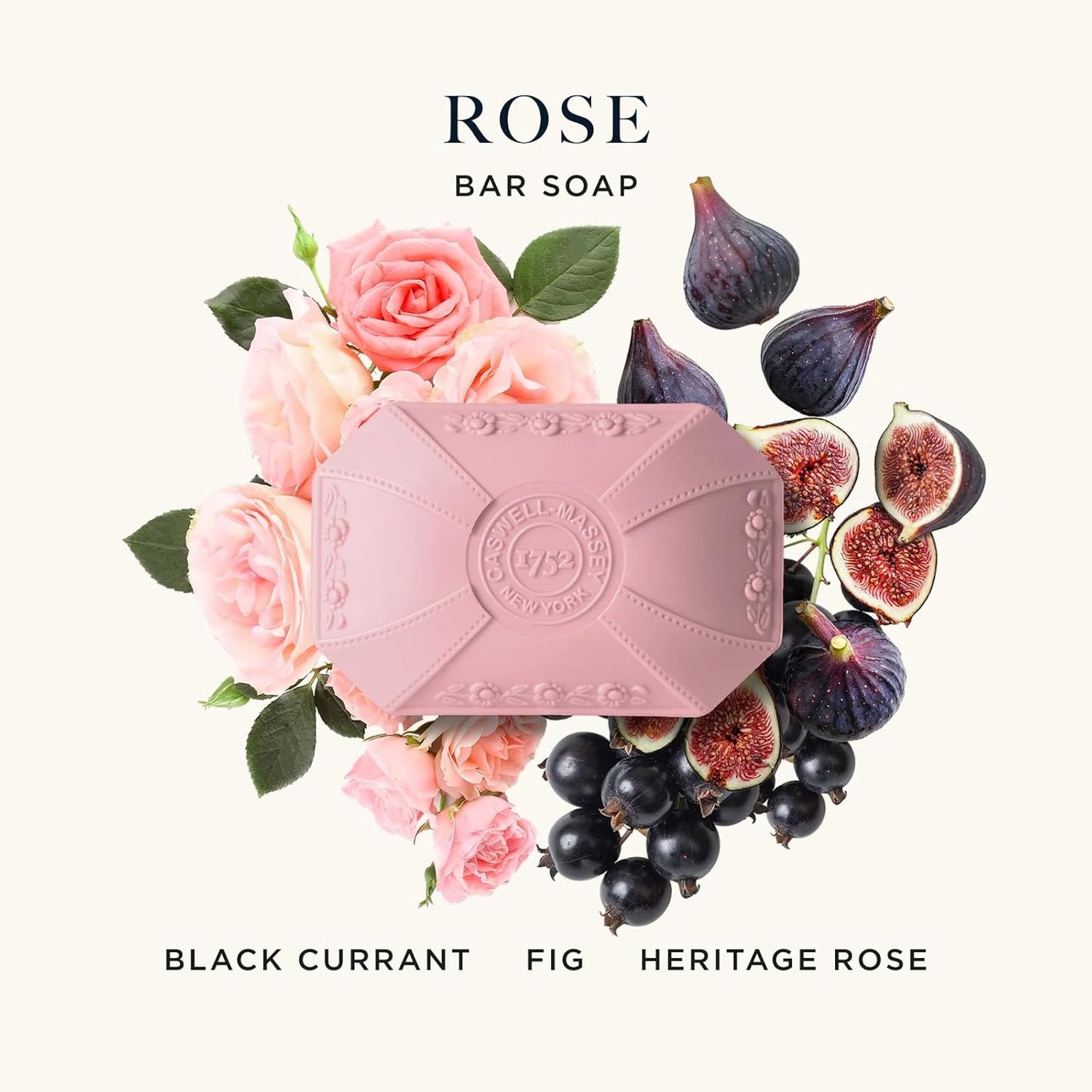 Caswell-Massey Rose Natural Bar Soap for Women, Moisturizing Body Soap Bar for All Skin Types, Made with Essential Oils & Plant-Based Formula for Soft Skin, 3.5 oz
