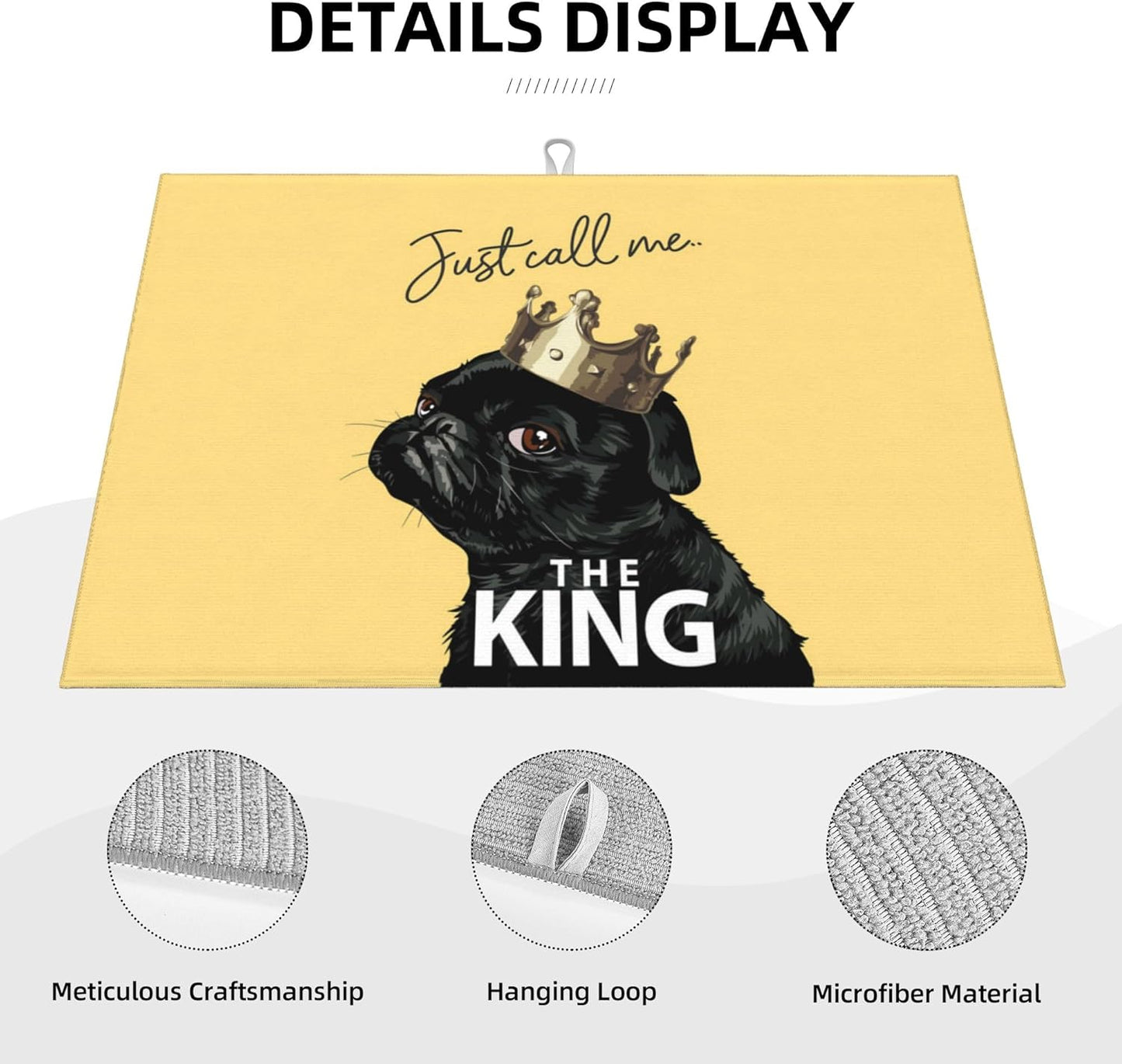 Funny Bulldog Dish Drying Mat for Kitchen Counter Cute Dog Drying Pad 18x24 Inch Yellow Absorbent Reversible Dish Drainer Rack Mats