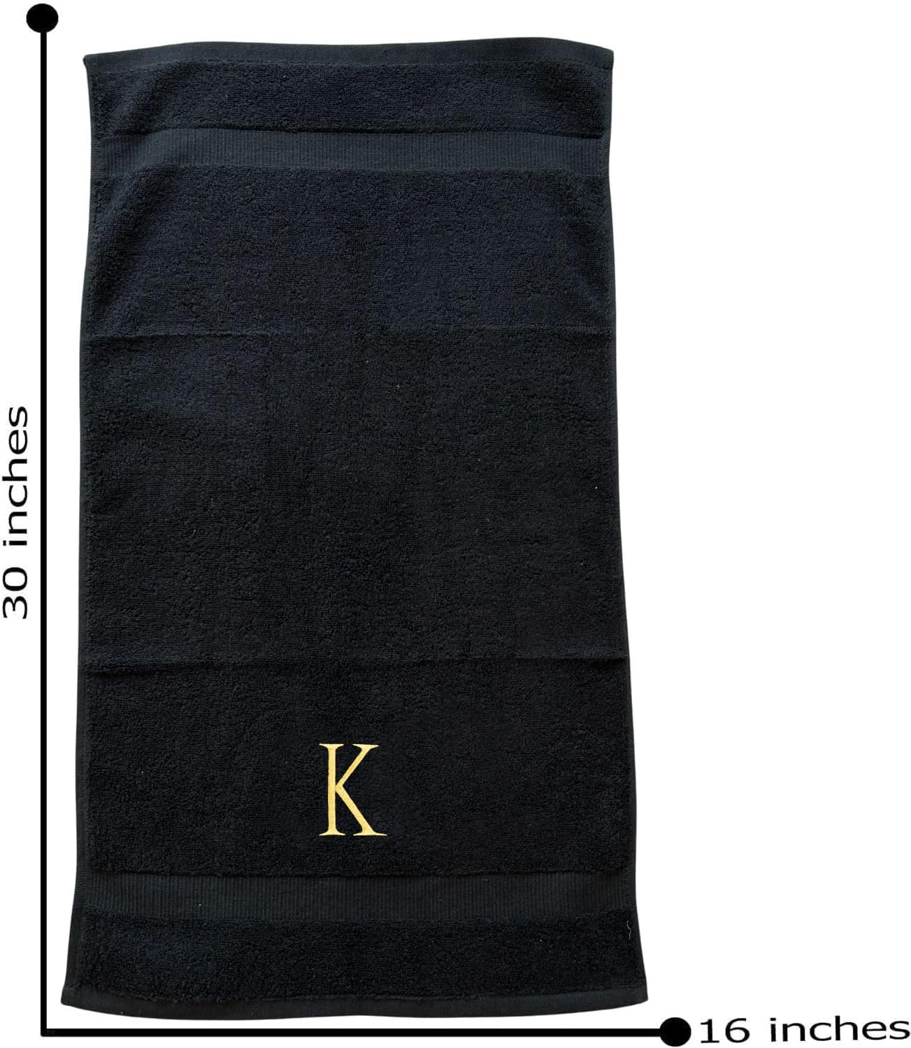 Black Monogrammed Hand Towels for Bathroom - Black and Gold Luxury Hotel Quality Personalized Initial Decorative Embroidered for Powder Room, Spa-GOTS Organic Certified - Pack of 2, Letter K
