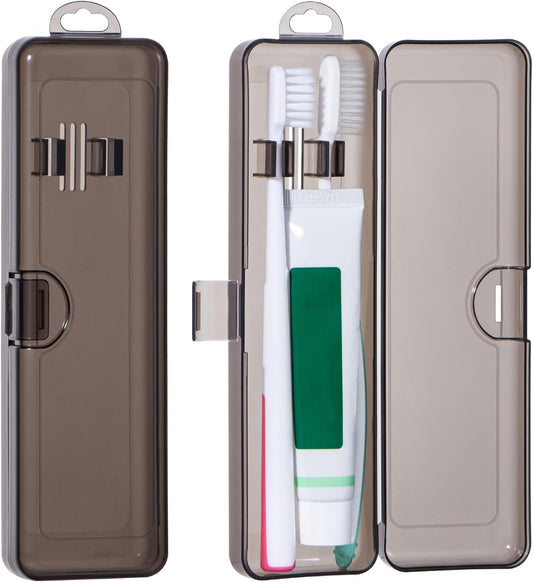 Toothbrush Travel Case 2 Pack, Clear Black Toothbrush Case Holder Travel Size Plastic Toothbrush Holder Toothpaste Storage Container Portable for Traveling, 7.87 x 2.36x 1.18”