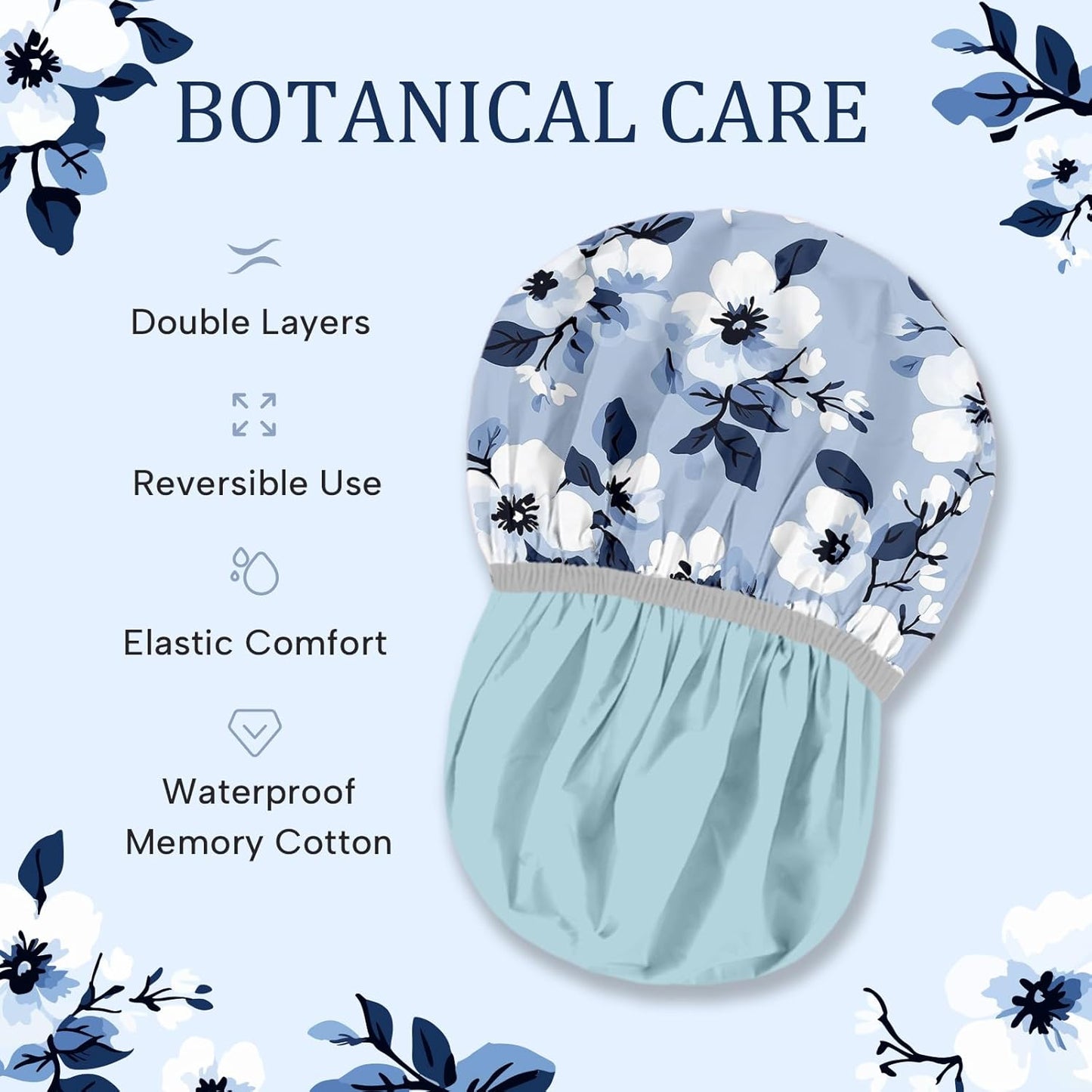 Years calm Shower Caps for Women Reusable Waterproof – Double Layer Elastic Cap with Tropical Botanical Print Shower Cap for Shower, Spa, Travel, Bath & Daily Hair Protection