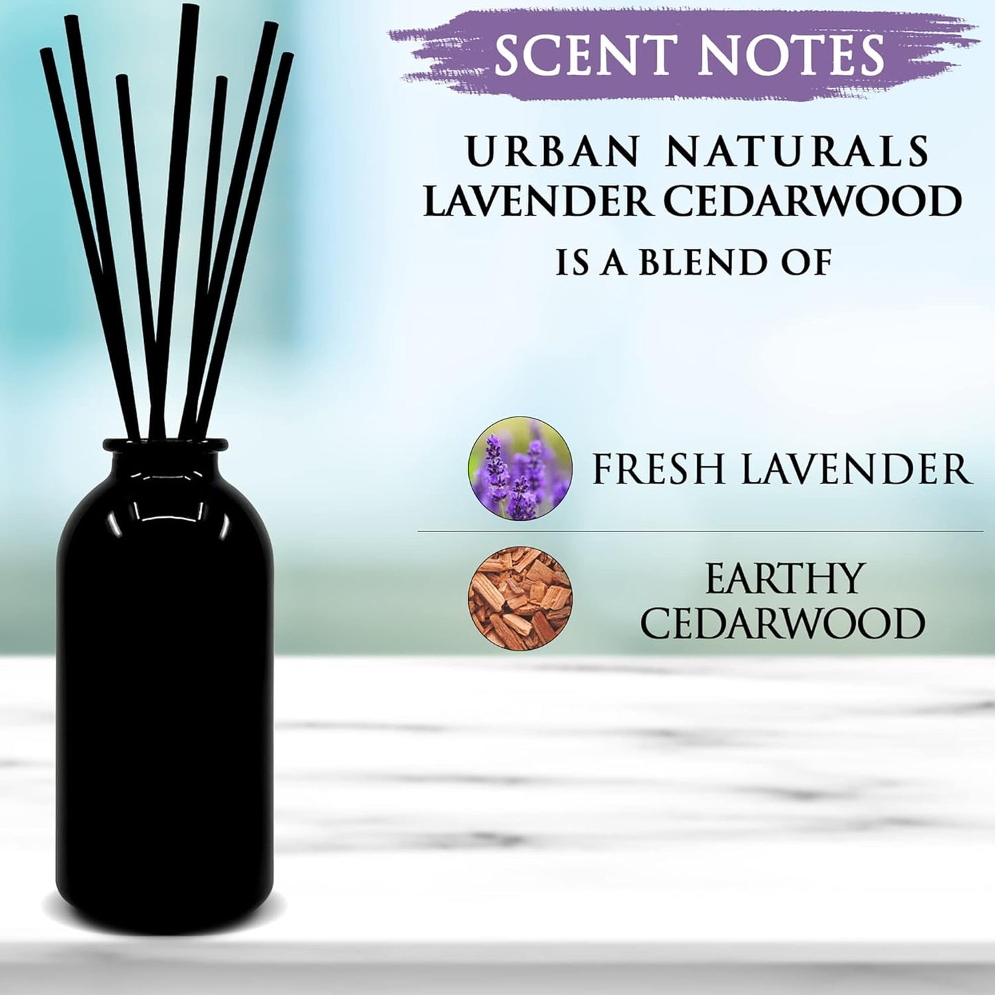Urban Naturals Lavender Cedarwood Reed Diffuser Oil Set with Reed Sticks – Made in The USA