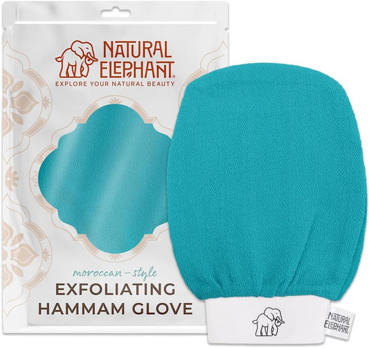 Natural Elephant Exfoliating Hammam Glove | Authentic Moroccan Kessa Body Scrub Mitt for Spa-Quality Skin Renewal | Teal Waves Single