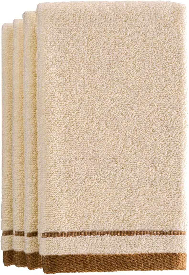 Creative Scents Cotton Fingertip Towels Set - 4 Pack - 11 x 18 Inches Decorative Extra-Absorbent and Soft Terry Towel for Bathroom - Powder Room, Guest and Housewarming Gift (Cream and Brown)