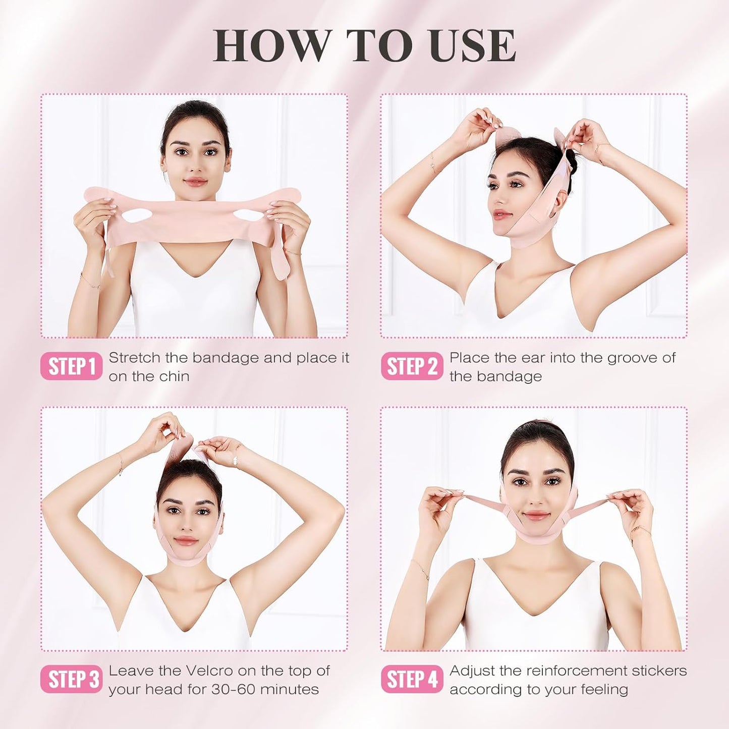 Chin Strap for Sleeping,Double Chin Reducer,Adjustable Chin Strap,Jaw Strap,Jawline Shaper,V Line Lifting Mask,Pink,M