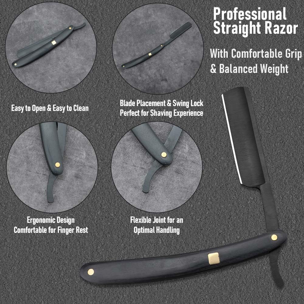 Premium Stainless Steel Shaver Razor with Shaving Strop for Men，Professional Straight Edge Barber Razor,Straight razors for men, Home & Salon Grooming Using (NO.189)