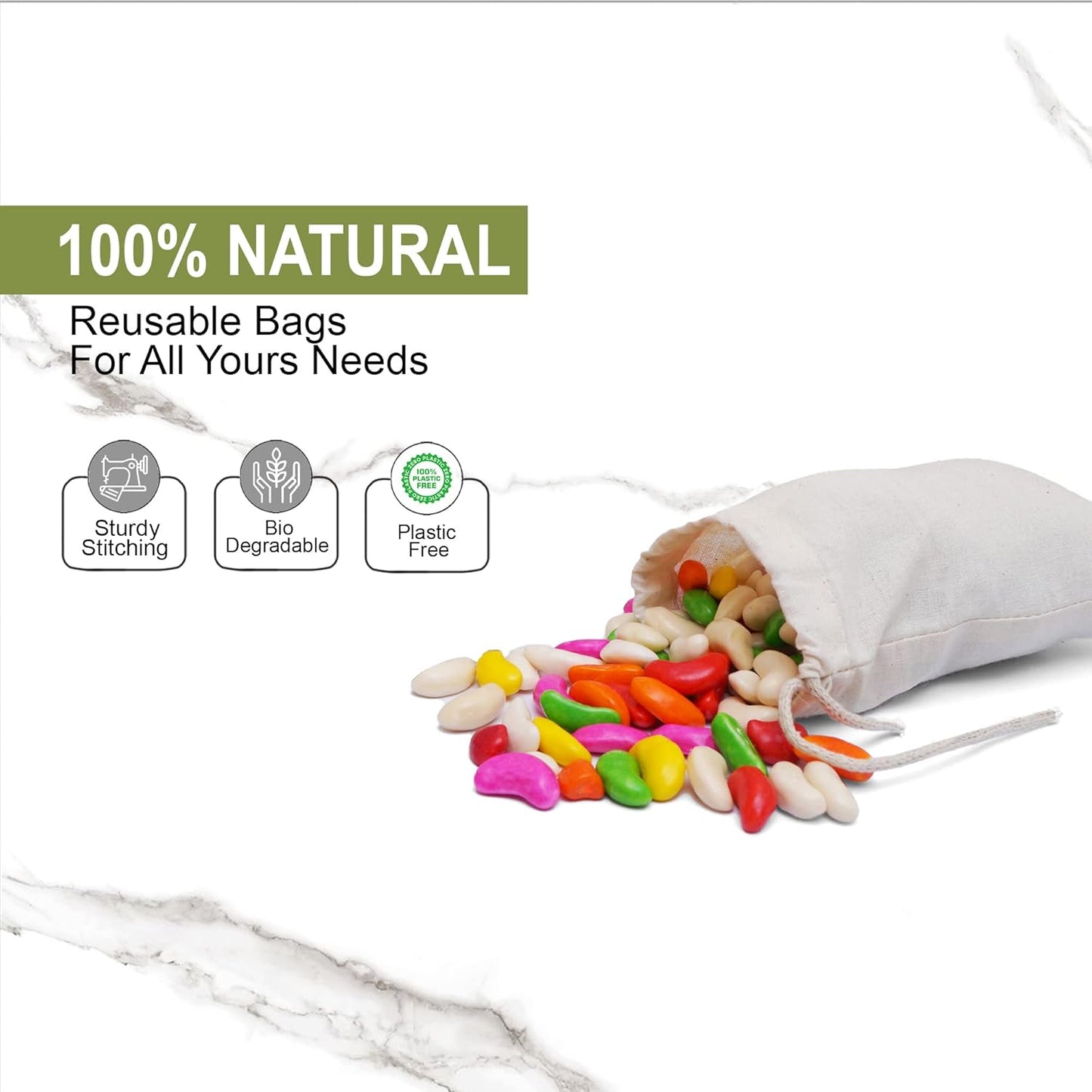 Reusable Eco friendly 10x12 Inches Cotton Thick Single Drawstring Muslin Bags "premium quality (Natural Color) - 25 count pack