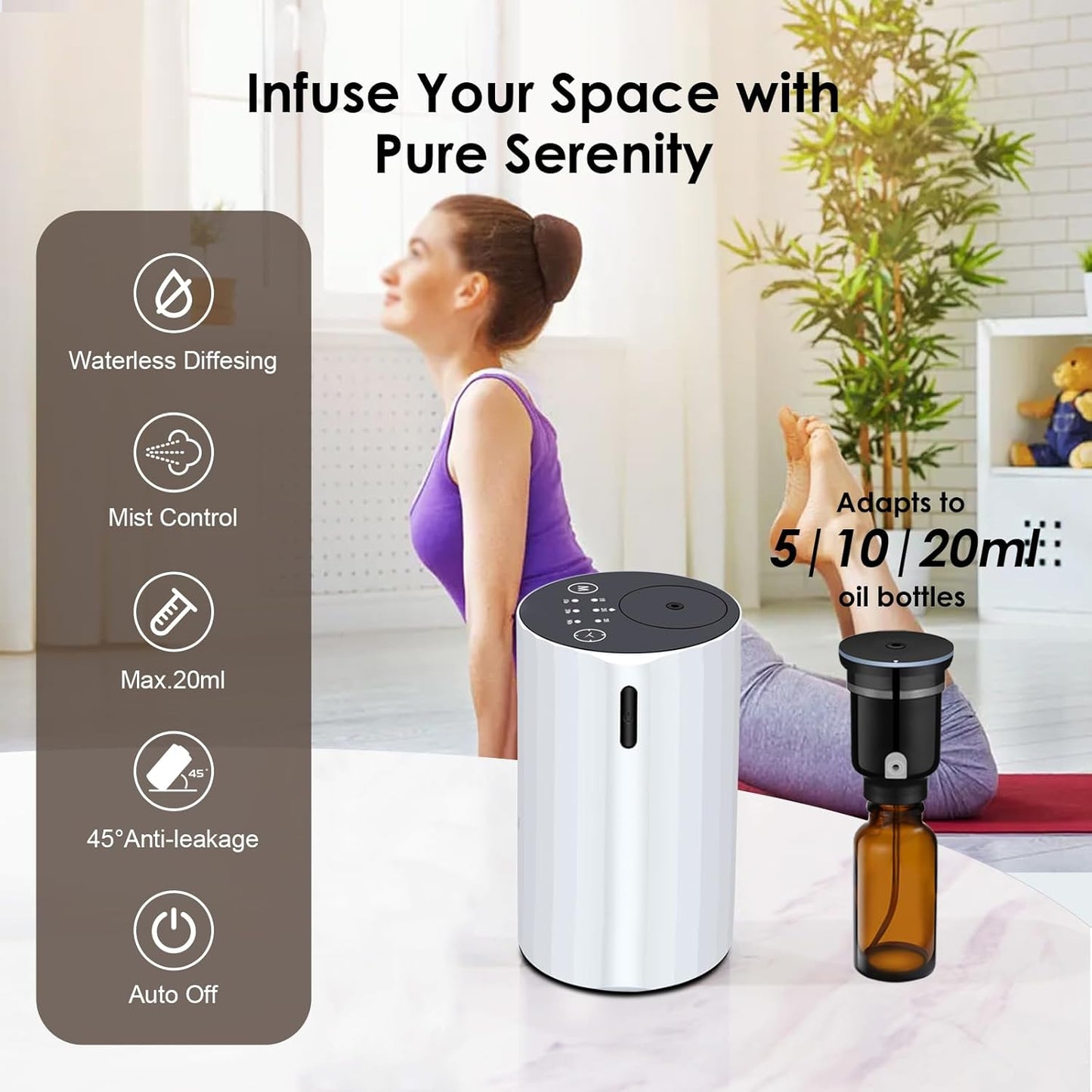 Waterless Essential Oil Diffuser Aromatherapy Scent Diffusers for Home Large Room, Bedroom, Car, Office, Desk, Battery Operated Mini Portable Air Freshener (White-2)