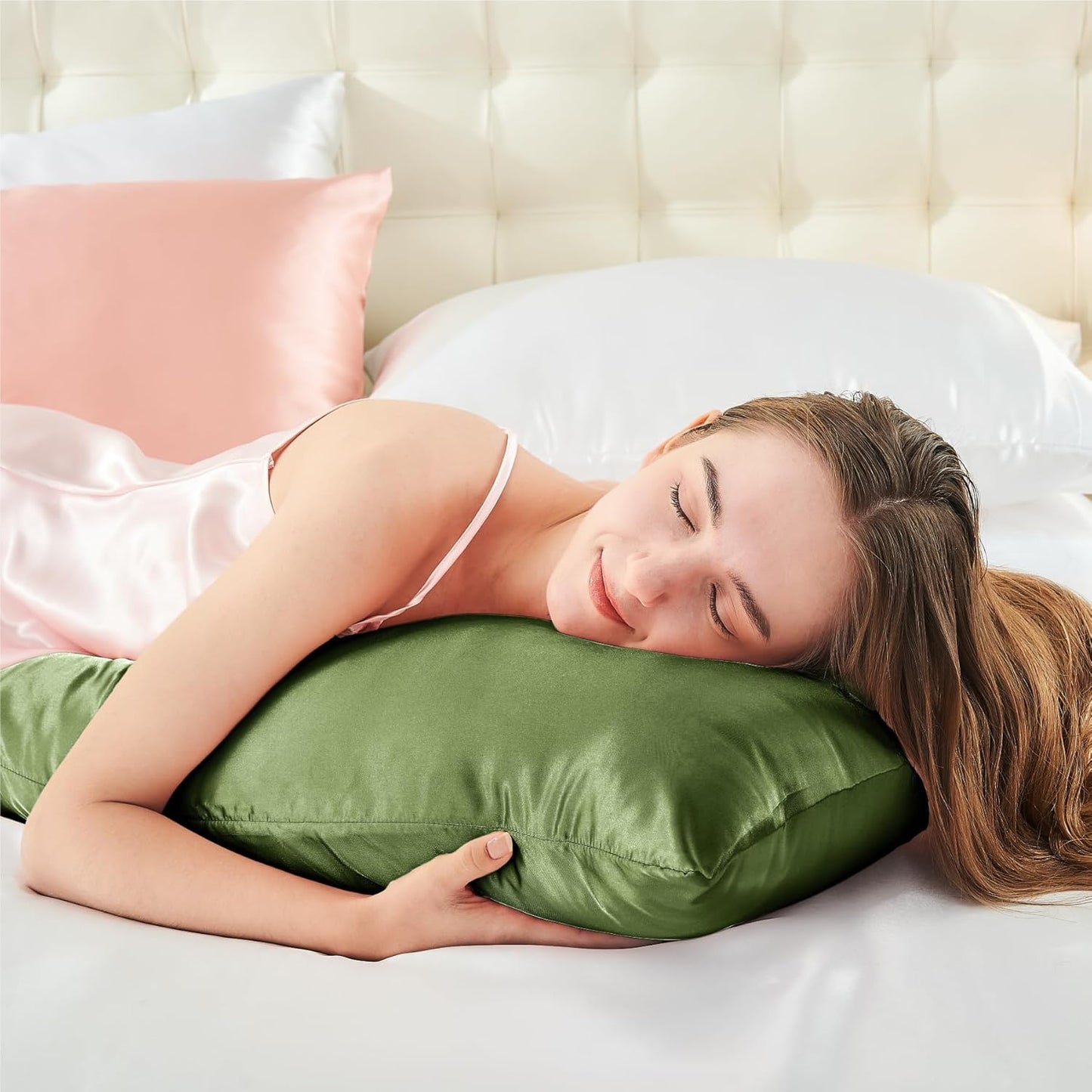 BEDELITE Satin Body Pillow Cover, Super Soft and Cooling Body Pillow Pillowcase for Hair and Skin, Breathable Silky Full Long Pillowcase Cover(20"x54", Cedar Green)