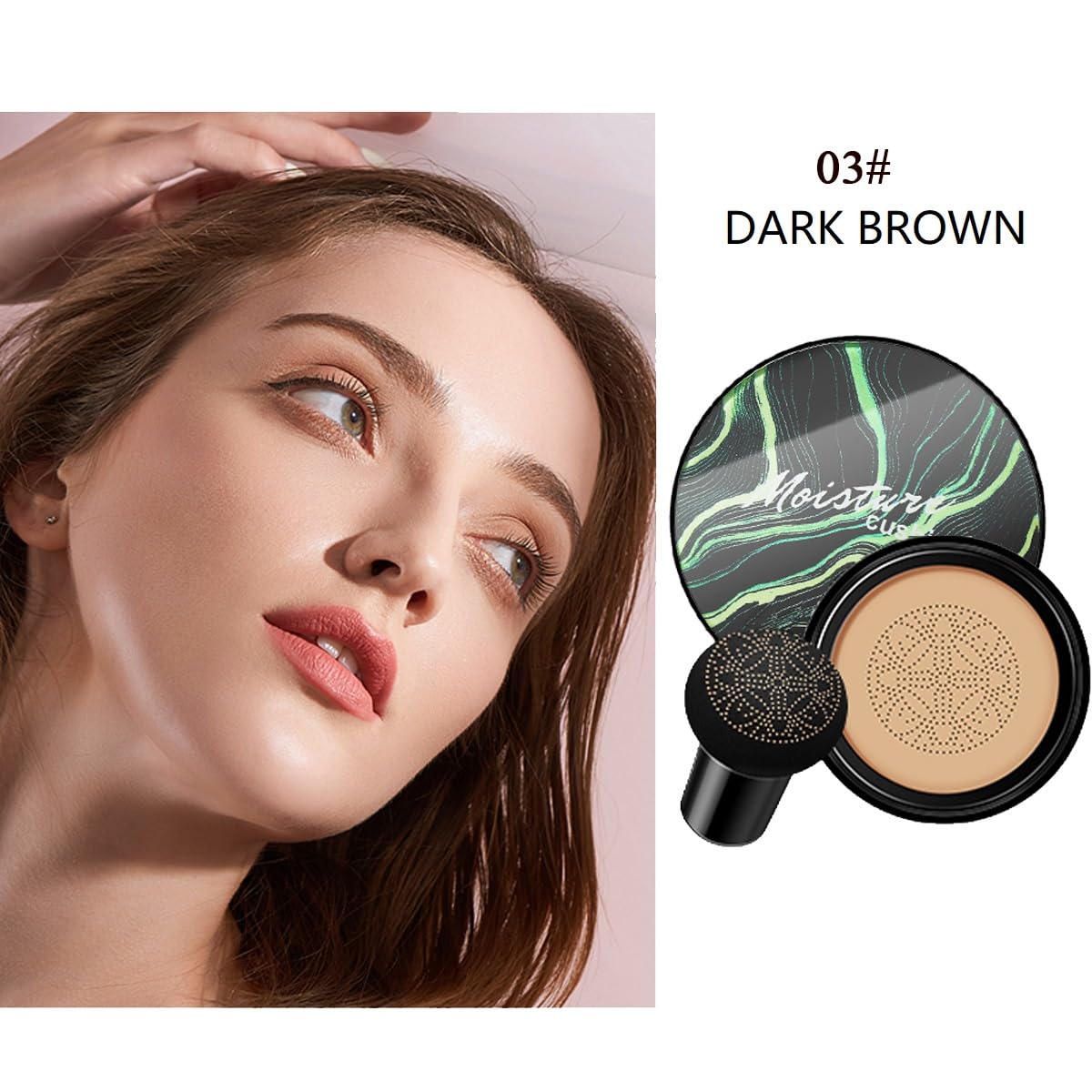 Air Cushion CC Cream Mushroom Head Foundation,BB Cream Makeup Foundation,Moisturizing Concealer,Long Lasting Full Coverage Waterproof,Even Skin Tone for All Skin Types (3# Dark Brown, 20g)