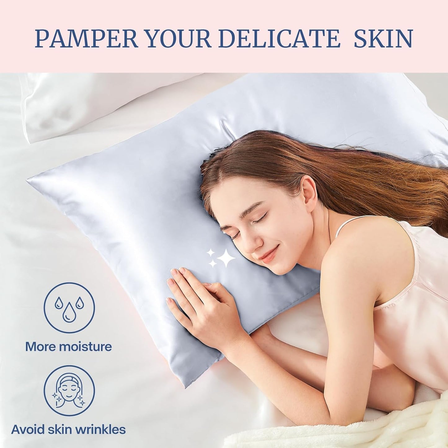 BEDELITE Satin Pillowcase for Hair and Skin, Super Soft and Cooling Similar to Silk Pillow Cases 2 Pack with Envelope Closure, Gift for Women Men(20"x26" Standard Size, Evening Haze)