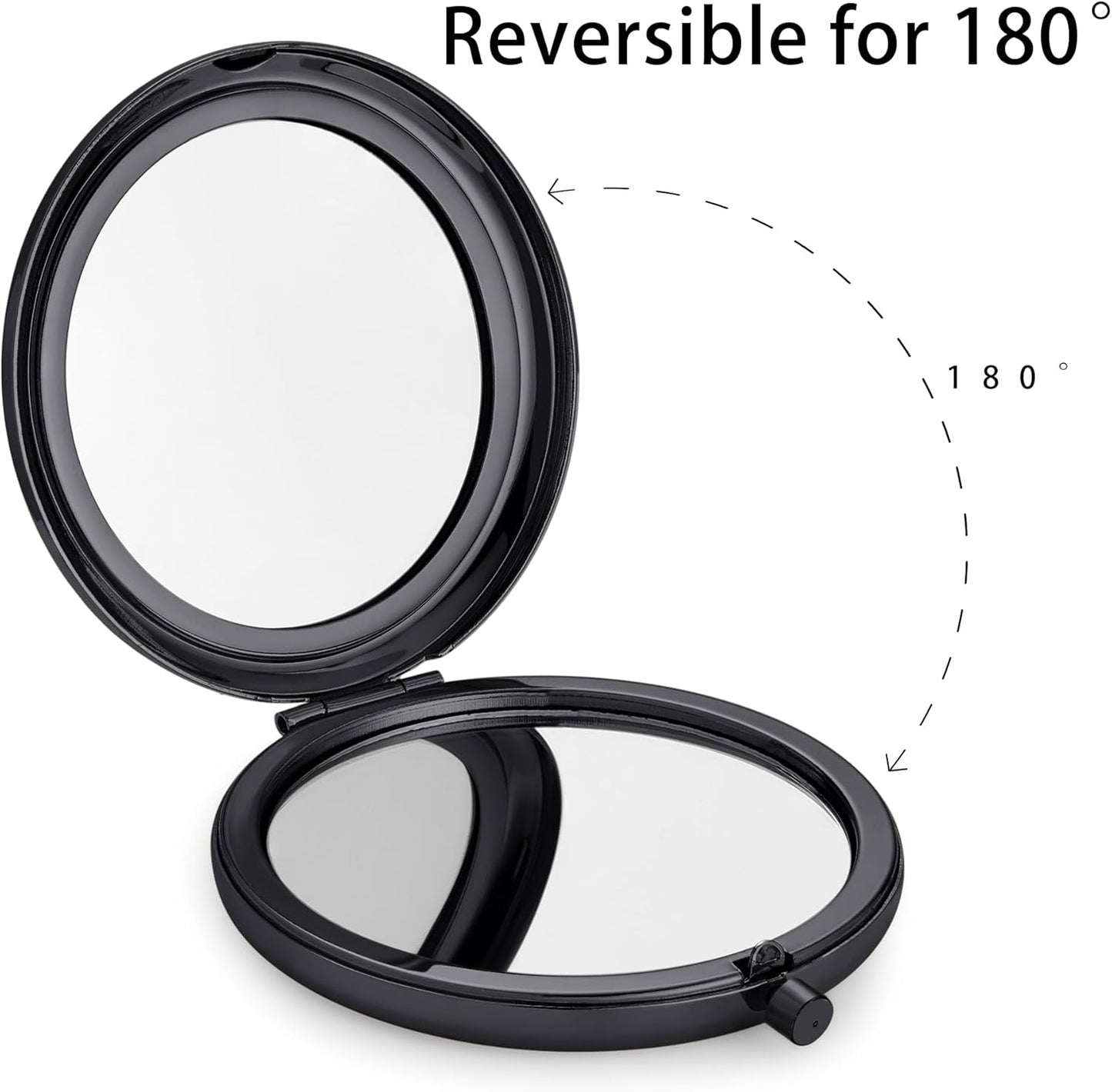 Compact Mirror, Pocket Travel Makeup Mirror for Purse, Metal Round Shell, 2-Sided 1X/2X Magnifying, Portable, Folding, Handheld, Black, 18 Pack