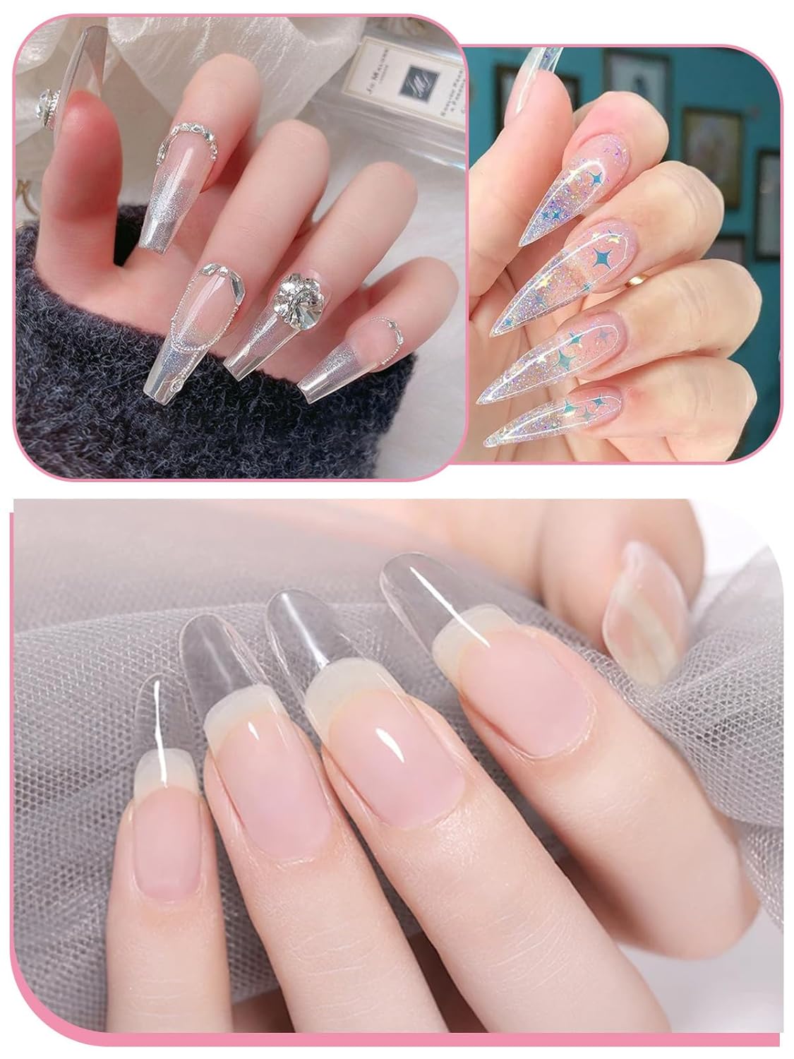 EBANKU Clear Acrylic Powder, 60g/2.12oz Crystal Transparent Acrylic Nail Powder for Nail Extenstion, Nail Carving, Professional Nail Powder for French Manicure, Long-Lasting, No Lamp Needed