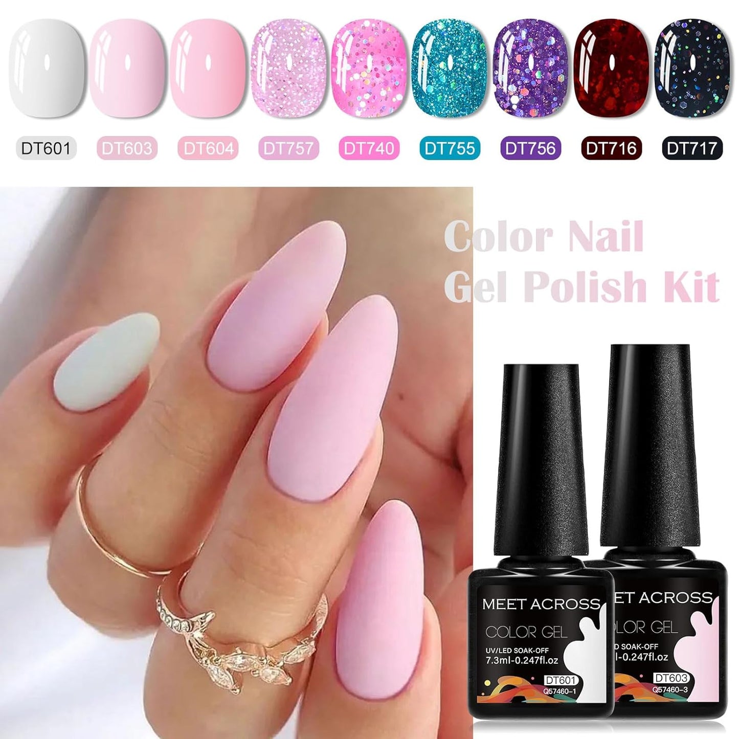 MEET ACROSS 9 Colors Gel Nail Polish + 3PCS Function Gel Nail Polish Kit,Fashion Nail Art Set Design Gifts for Women Manicure Salon (SET20, 12pcs)