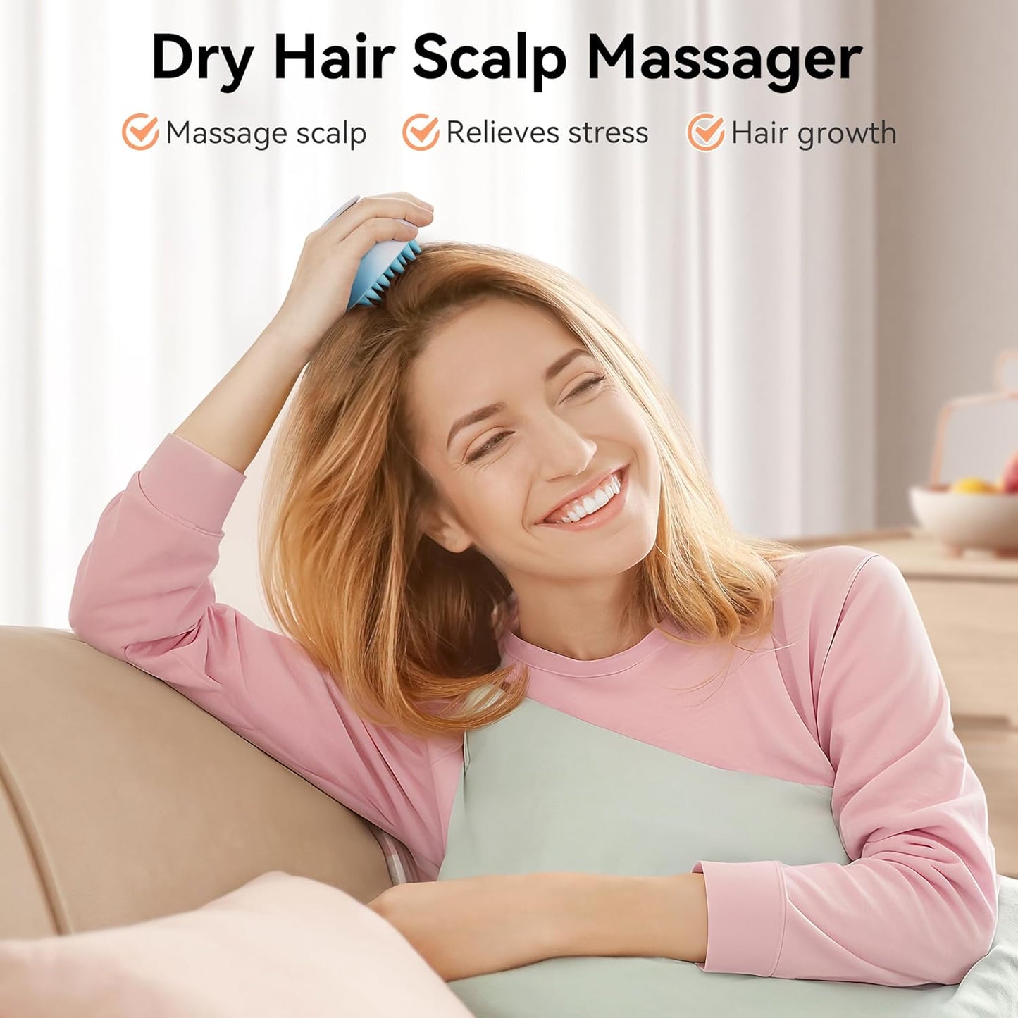 HEETA Scalp Massager Hair Growth, Soft Silicone Scalp Scrubber Shampoo Brush for Exfoliation, Dandruff Removal Head Massage Stress Relax, Wet & Dry Use for Thick Thin Curly Hair Care, Gradient Blue