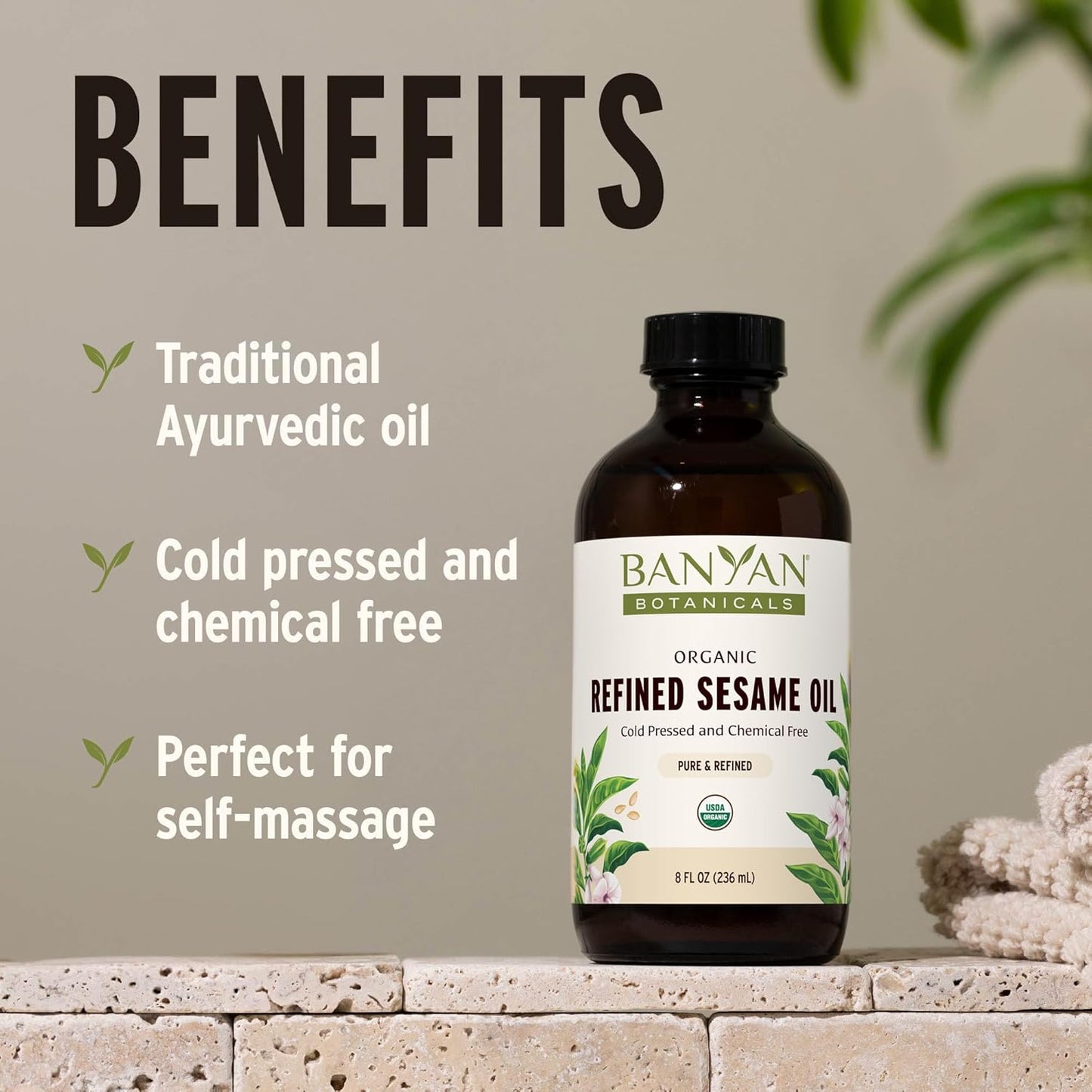 Banyan Botanicals Refined Sesame Oil – Organic Sesame Oil for Skin, Body, Hair & More – Multiple Sizes – 128 oz – Non GMO Sustainably Sourced Vegan