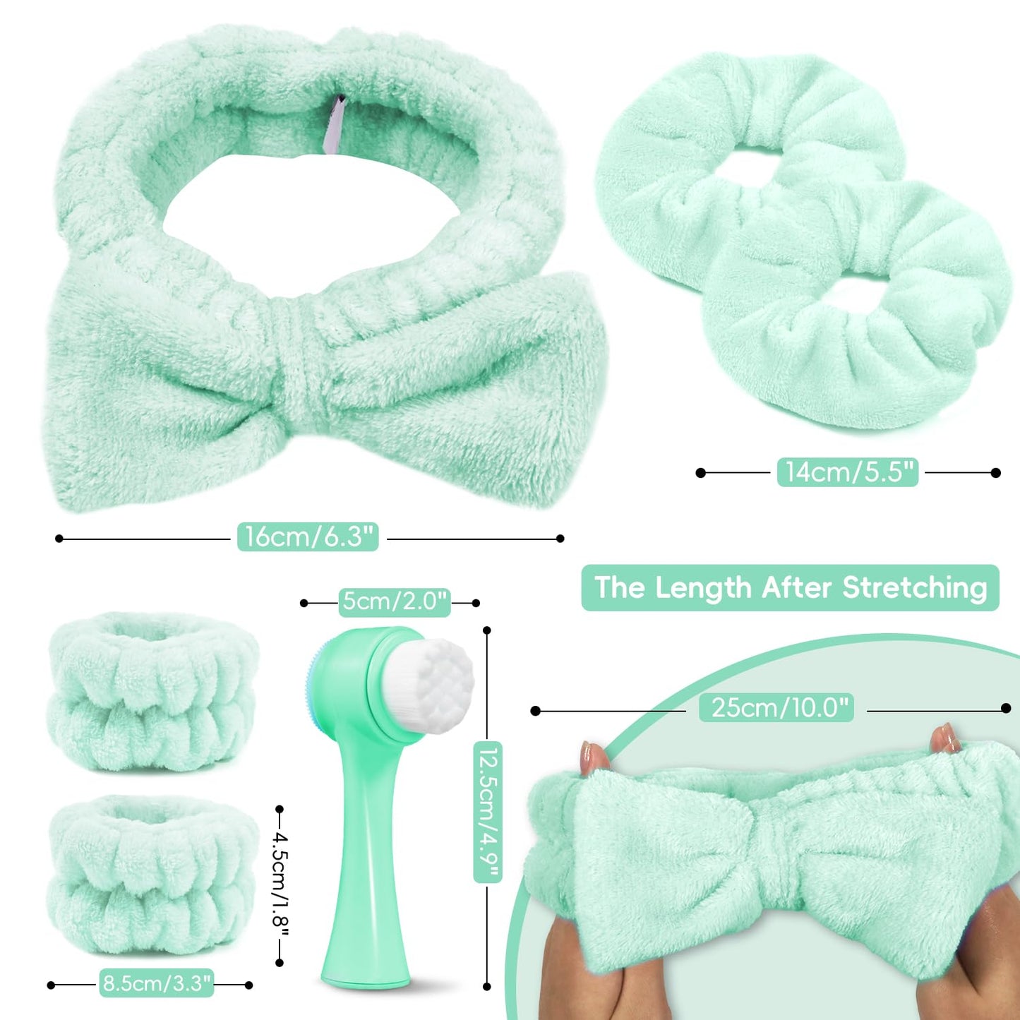 Facial Cleansing Brush, Spa Headband for Washing Face, Skincare Headband and Wristband Set, 2-in-1 Skin Care face Brush, Come with a Hair Scrunchie, for Massaging Makeup Skincare-Blue