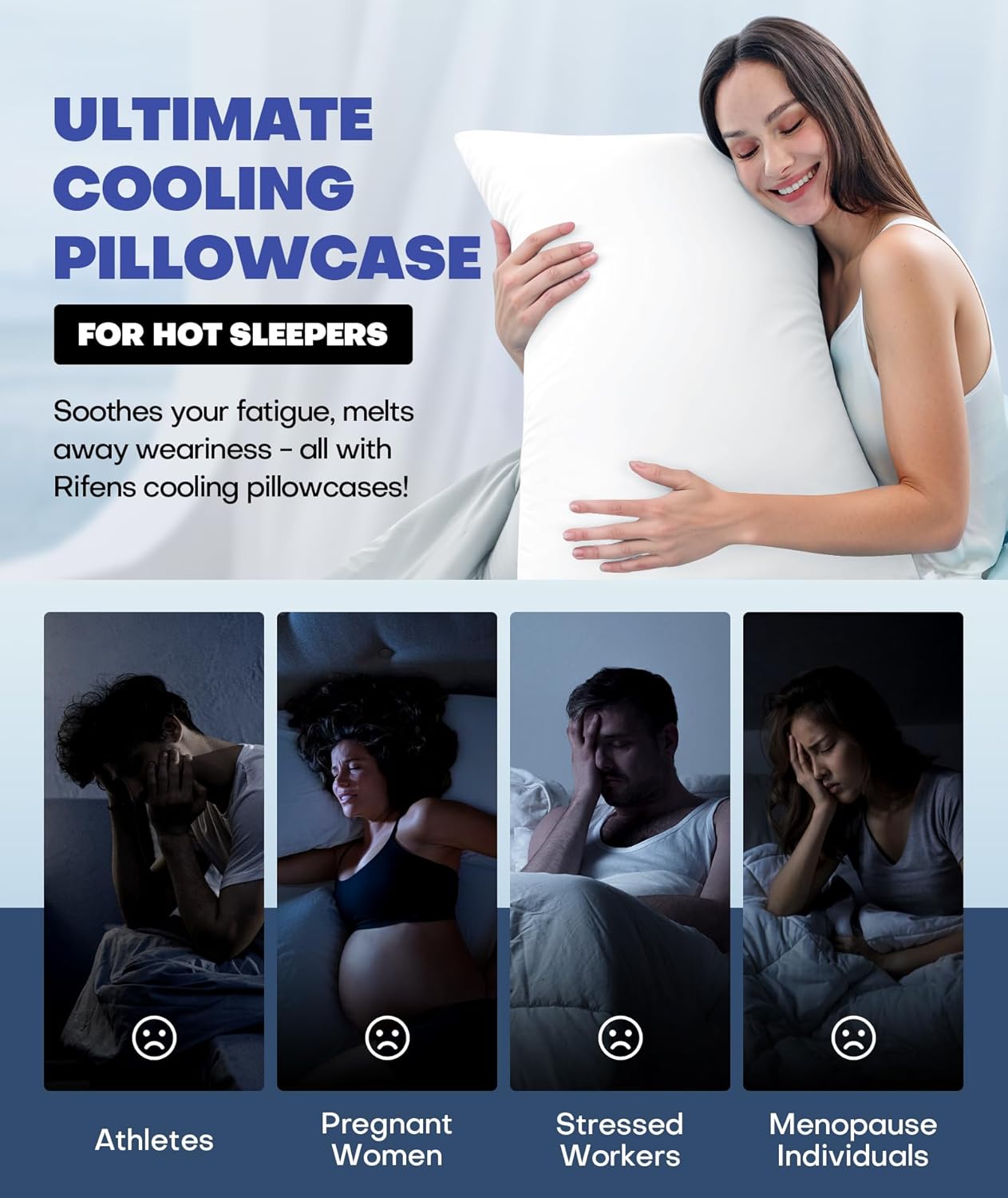 Ice Cooling Pillowcase for Hot Sleepers, Instantly Cool, Stays Cold All Night, Softer Than Silk Pillow Cases, Pillow Covers with Invisible Zipper, Gift for Men & Women - Queen Size, White (1 Pack)