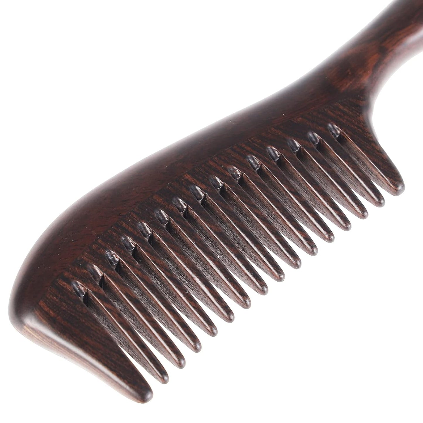 Onedor Handmade 100% Natural Black Sandalwood Hair Combs - Anti-Static Sandalwood Scent Natural Hair Detangler Wooden Comb (Round Handle Wide Tooth)