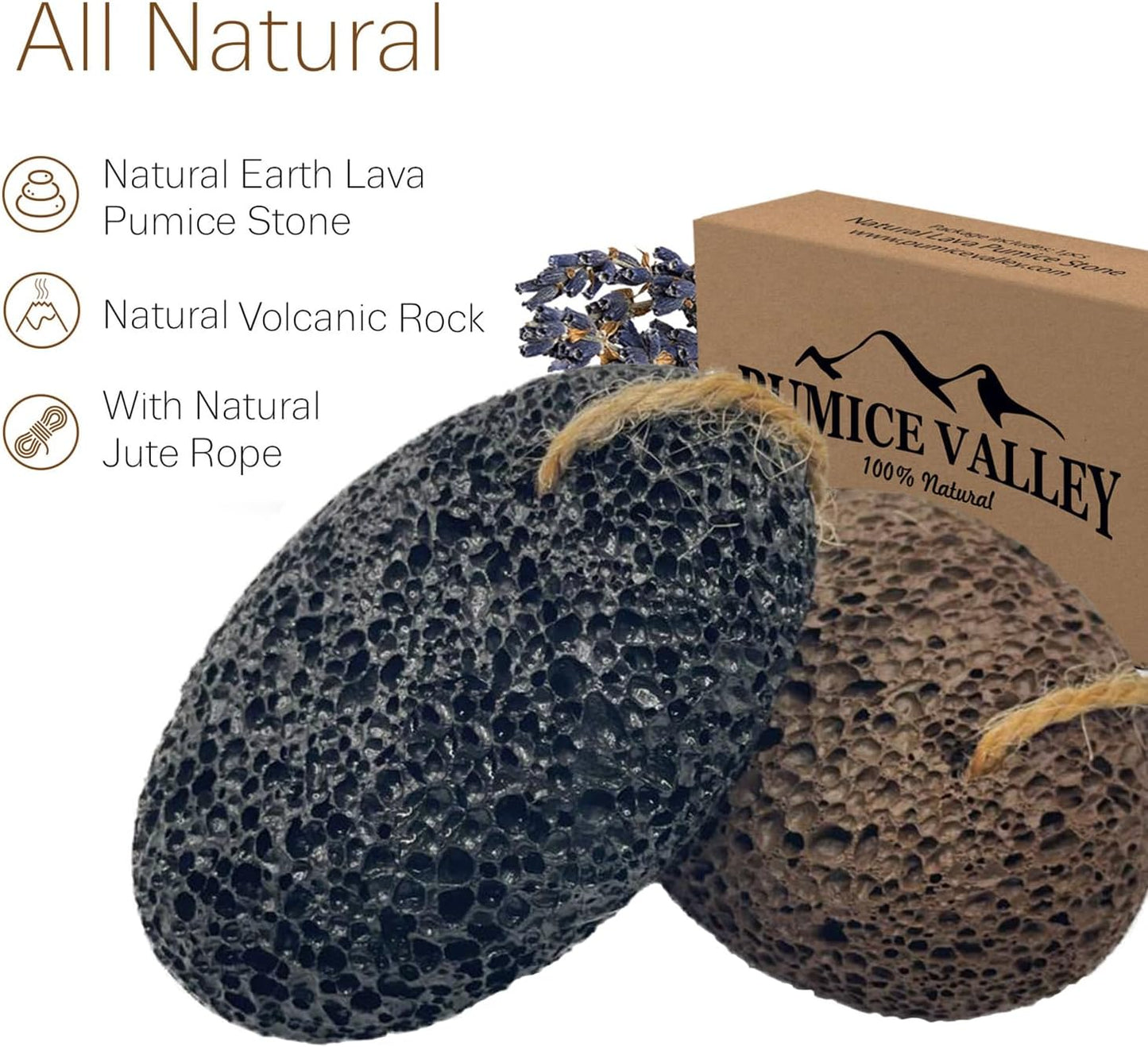Pumice Stones for Feet - Natural Black Brown Earth Lava Stones Pack of 2 - Callus Corn Remover for Feet Heels and Palm - Pedicure Exfoliation Tool - Dry Dead Skin Scrubber - Health Foot Care