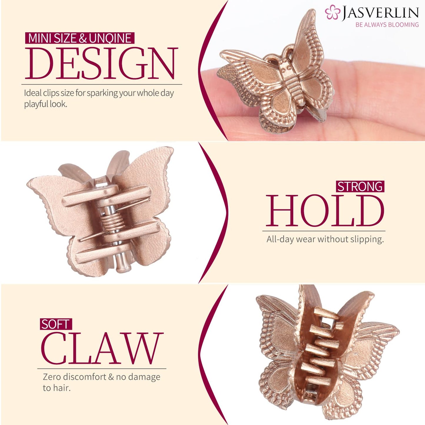 Mini Butterfly Hair Clips for Girls Kids Women - Y2K Small Tiny Cute Hair Accessories Non-Slip Claws Clip - 90S Silver Gold Brown Color 50 pcs (Metallic Harmony)