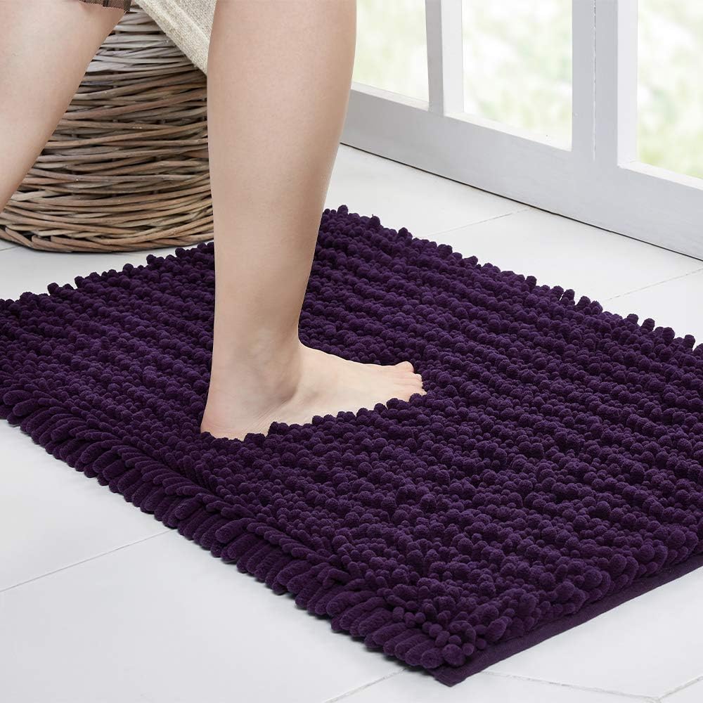 Walensee Large Bathroom Rug Non Slip Bath Mat (24x60 Inch Dark Purple) Water Absorbent Super Soft Shaggy Chenille Machine Washable Dry Extra Thick Perfect Absorbant Best Plush Carpet for Shower Floor