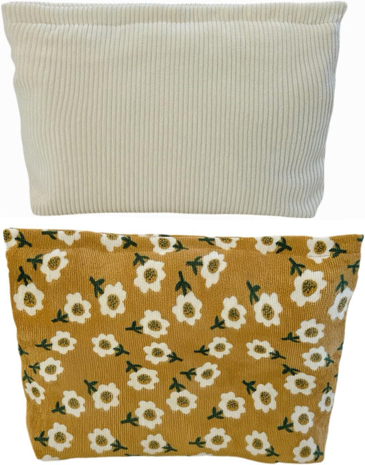 2 makeup bags Women's floral lamp core velvet canvas makeup bag, travel makeup bag, wallet storage, khaki and cute beige