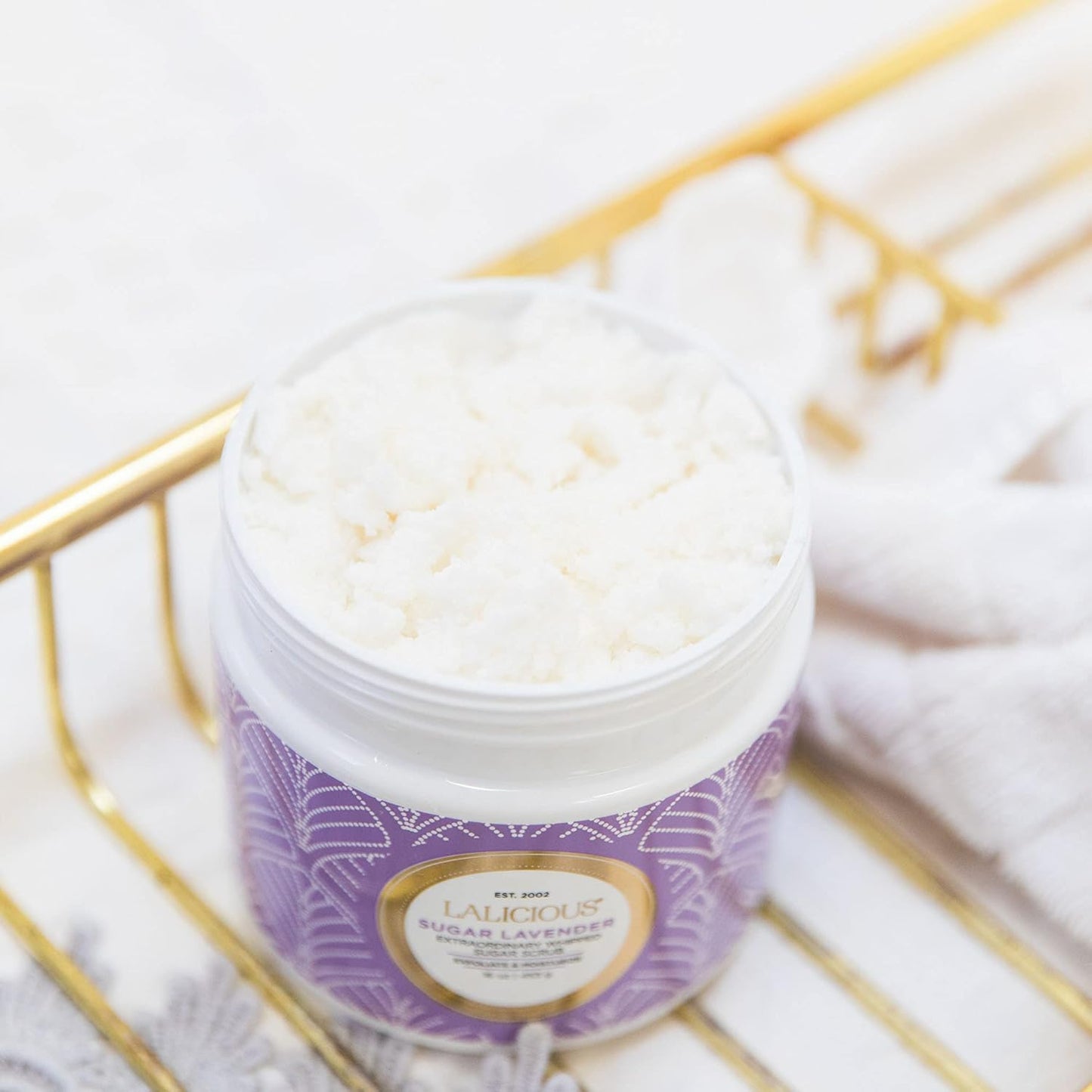 LALICIOUS Sugar Lavender Sugar Scrub, Exfoliating Body Scrub, Moisturizing Extraordinary Whipped Body Exfoliator, Gentle Exfoliating Body Scrubber Exfoliator for Radiant Skin, No Parabens - 16oz