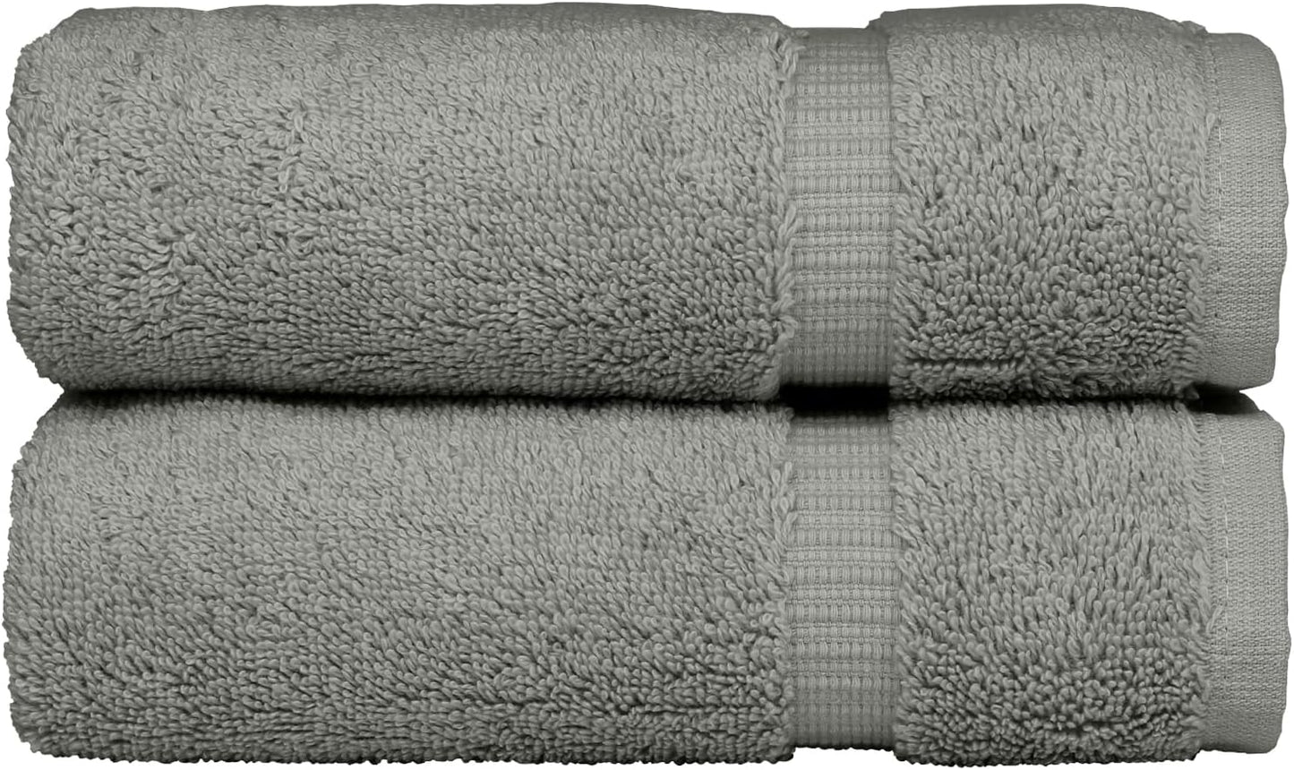 Monogrammed Hand Towel, Personalized Initial Gift, Extra Absorbent 100% Turkish Cotton - Soft Terry Finish - Set of 2 - Silver Block Initial D - Embroidered on Grey Towels