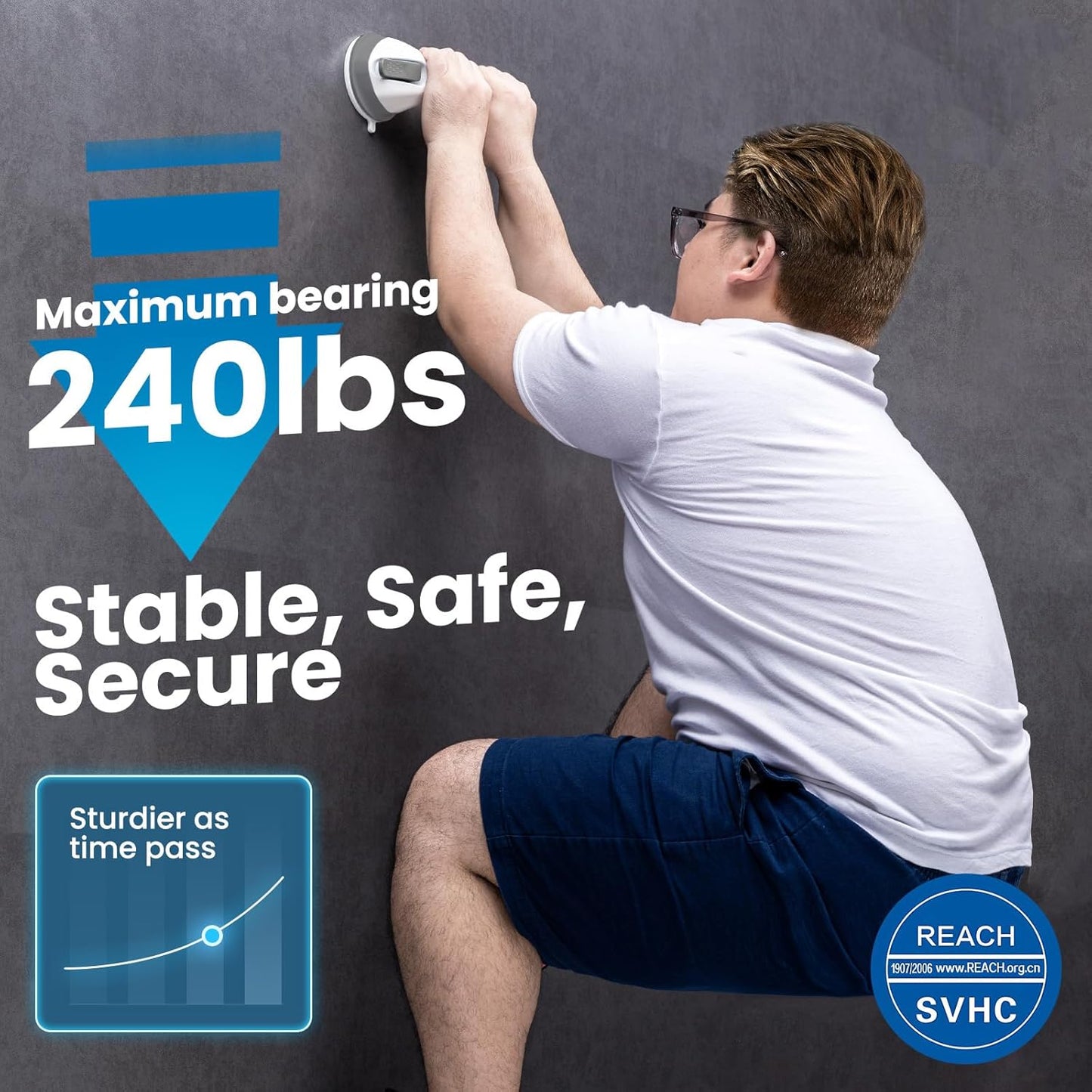 LEVERLOC Shower Grab Bar, 12 Inch Suction Grab Bars for Bathtubs, Shower Handle Handrail for Seniors Bathroom Safety Grip for Elderly, Heavy Duty No Drilling Removable,Grey