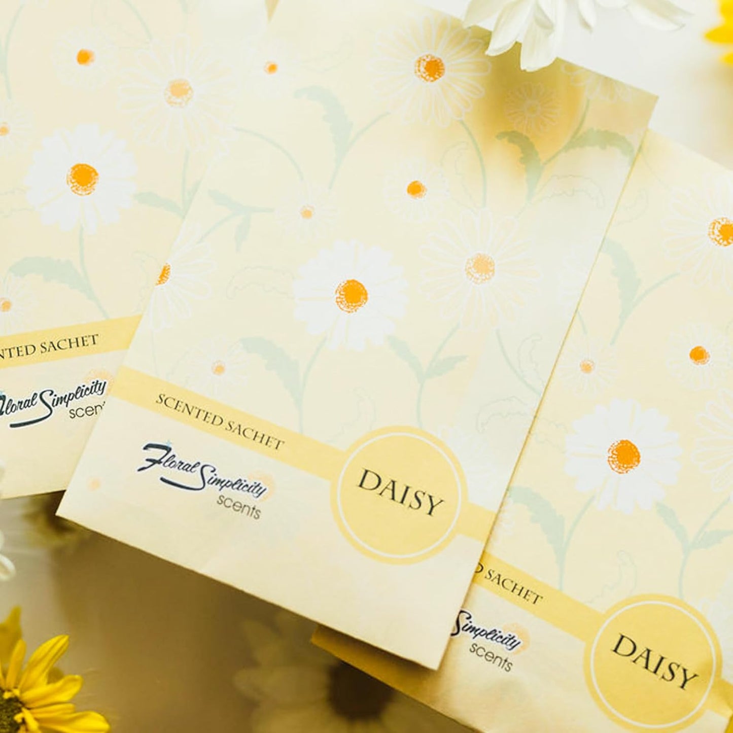 Daisy Scented Sachets Pack of 6, Spring and Summer - Long-Lasting Scented Bags, Home Fragrance, Air Freshener & Deodorizer for Closet, Room, Drawer, or Cars, Made in USA
