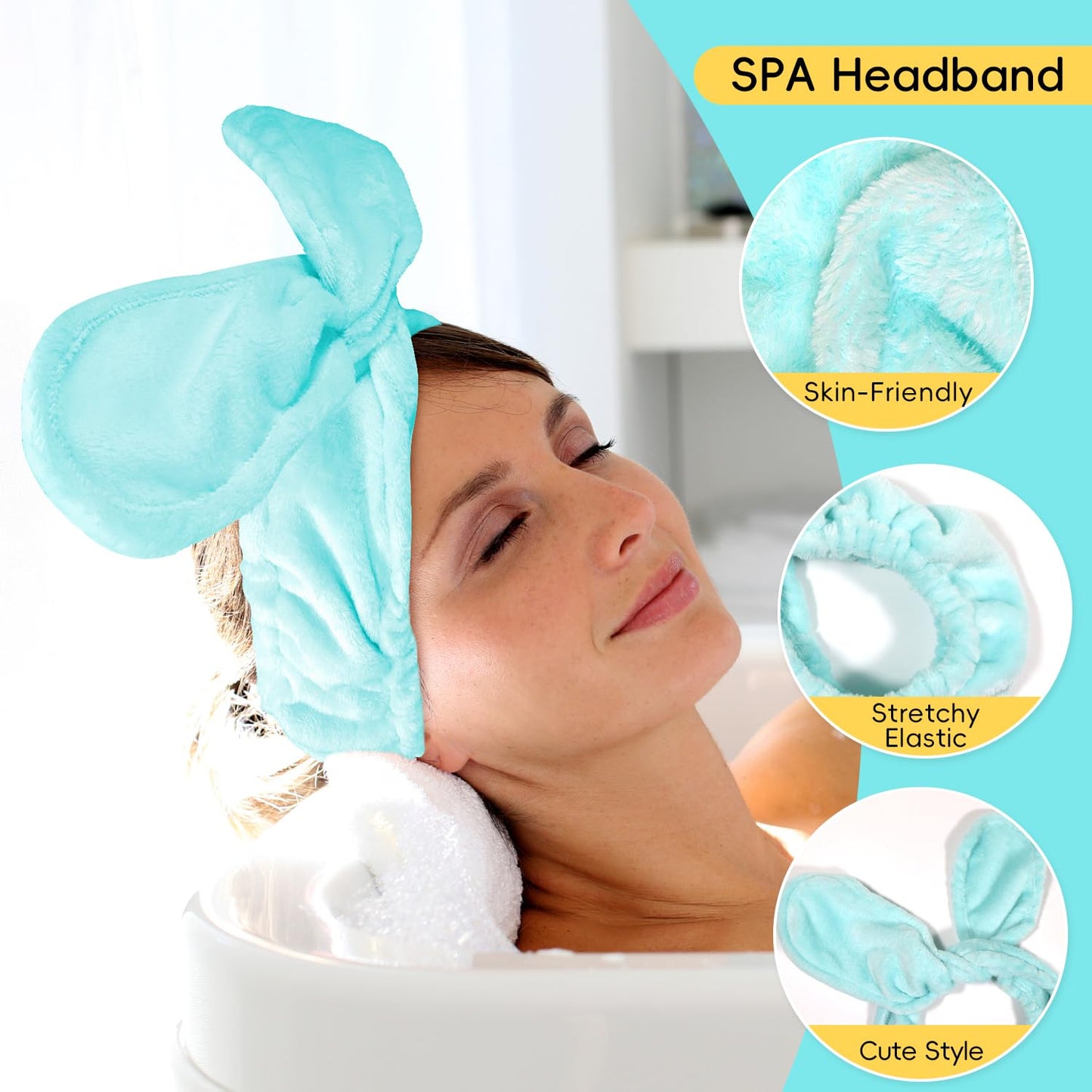 Face Wash Headband Set Adjustable Makeup Hair Headbands, Cute Spa Skincare Headband and Wristband Set 4PK, Ideal for Face Washing Coral Velvet for Girl Women