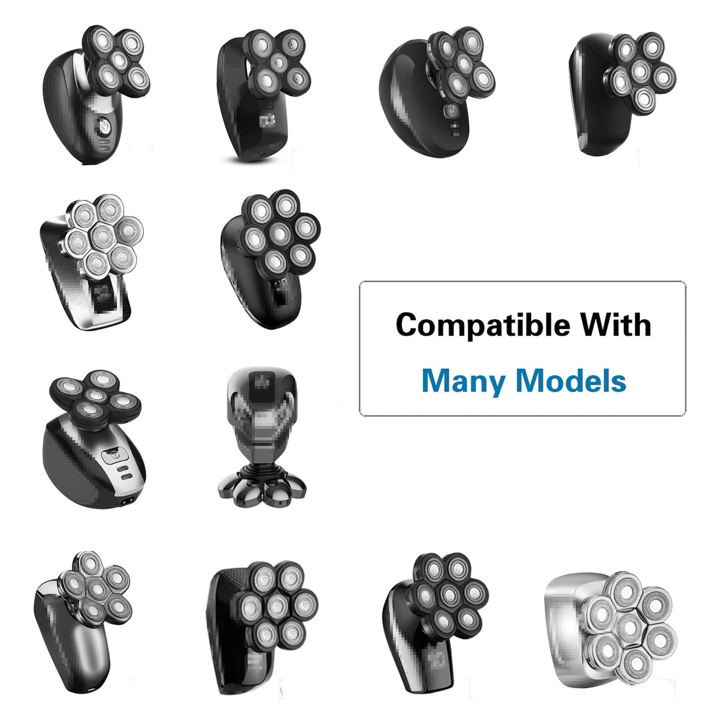 7 Blades Head Men's Electric Shaver Replacement Heads Floating Washable Shaver Replacement Blades for Bald Men (Silvery)