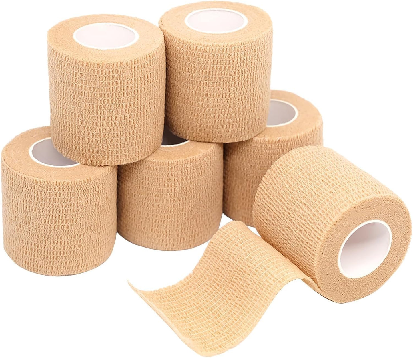 FriCARE Self Adhesive Bandage Wrap, Medical Tape in First Aid Kit, Cohesive Bandages for Wounds Sport Vet, FSA/HSA Eligible, 2 Inches X 5 Yards 6 Rolls, Tan