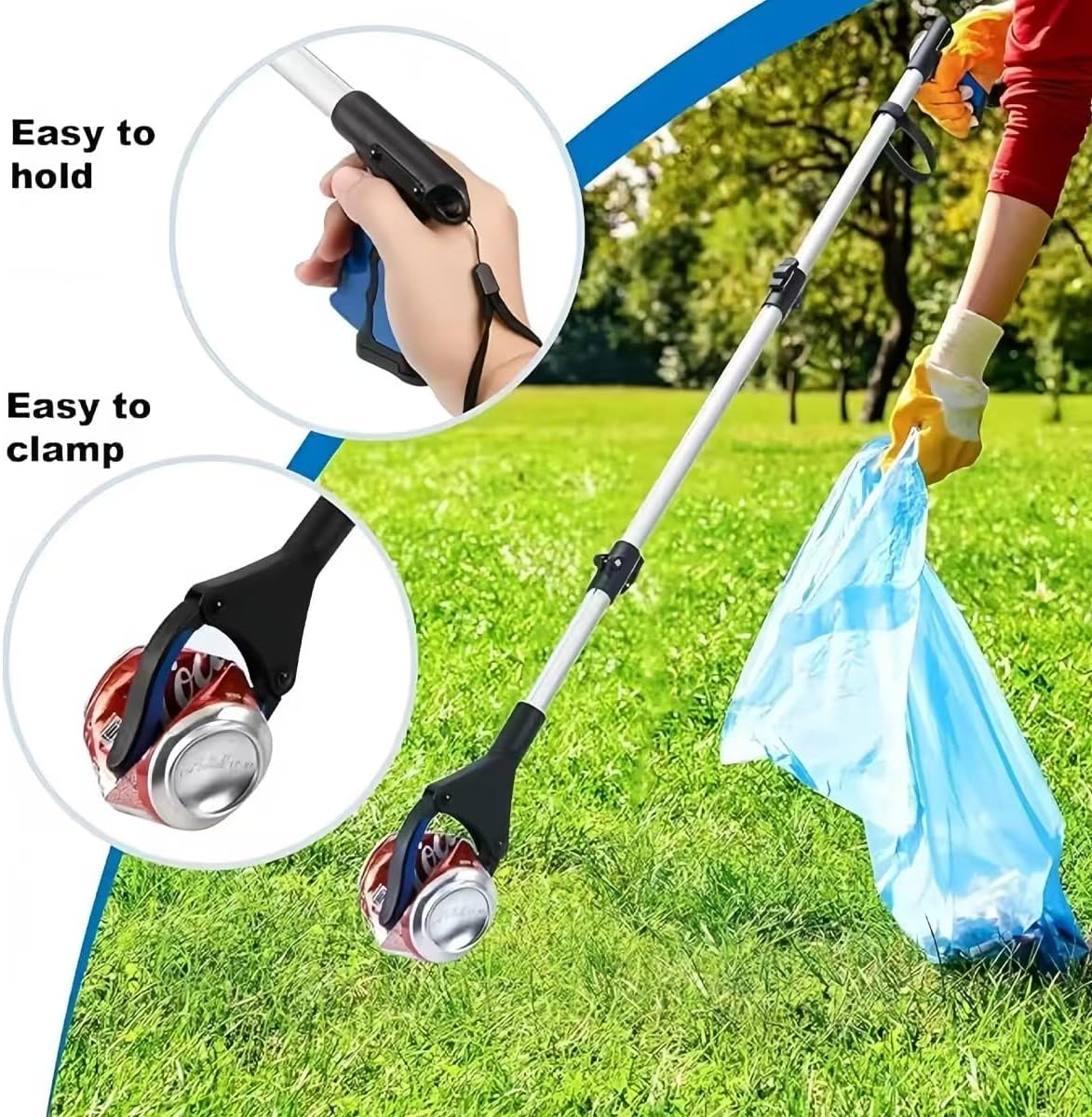 2-Pack Grabber Reacher Tool, 43 Inch Extra Long Steel Foldable Pick Up Stick with Strong Grip Magnetic,Trash Claw Grabber Tool, Hand Grabber for Reaching, Arm Extension (Blue)