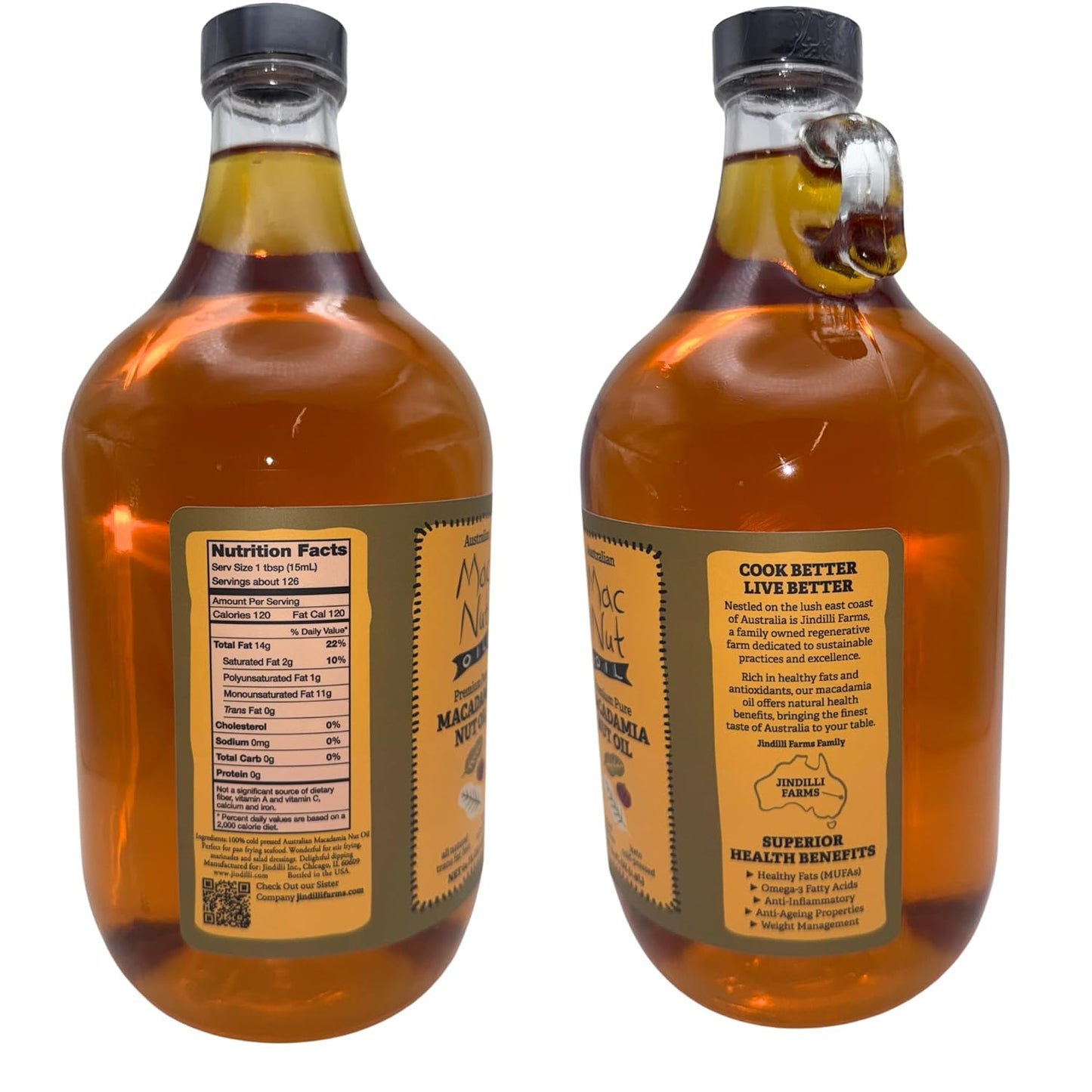 Macadamia Nut Cooking Oil- Australian Pure Cold Pressed Macadamia Nut Oil, Unrefined, Natural Cooking Oil, High Smoke Point Fry Oil, Non GMO, Vegan, Keto Friendly and Gluten Free (64 fl oz)