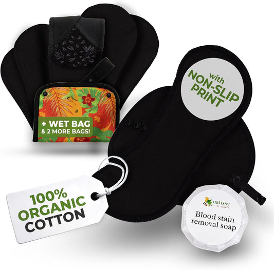 Non-Slip, (Premium) Reusable Menstrual Pads for Light Flow (6 Pack S+M) - Leak Proof & Odor Free Cotton Cloth Pads for Women & Teens - High-Temp Washable, Soft & Skin-Safe for All-Day Period Comfort