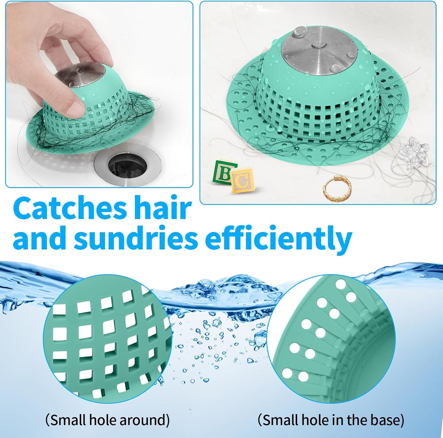 Shower Drain Hair Catcher, Bathtub Drain Cover Foldable Silicone Shower & Tub Protector for Pop-Up & Regular Drains