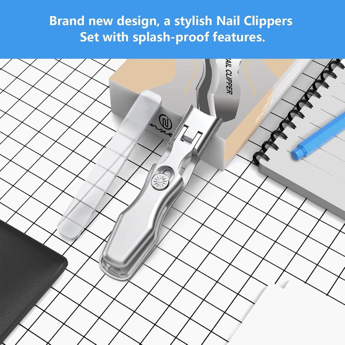 Nail Clippers for Men Thick Nails,INXEN Wide Jaw Opening No Splash Fingernail Clipper with Catcher,German Toe Nail Clippers for Thick Nails for Seniors, Stainless Steel Nail Cutter for Adult