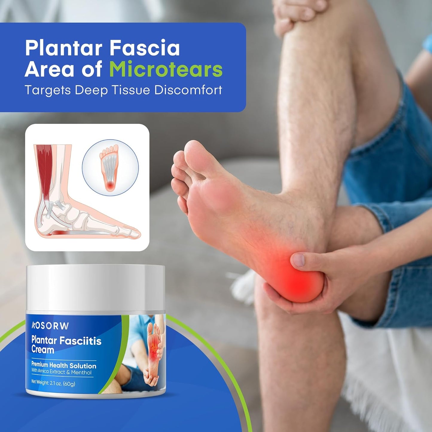 Plantar Fasciitis Relief Cream - Natural Herbal Formula for Foot, Heel Spur, Ankle, Leg & Hand Discomfort - Premium Health Care Products - 60g / 2.1 Oz (Pack of 1)