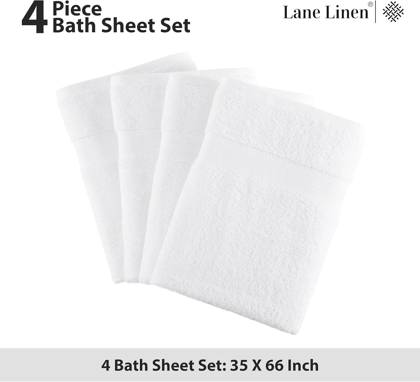 LANE LINEN 100% Cotton 4 Pack Bath Sheets (35"x66") - Ring Spun Cotton - Extra Large Bath Towels Set - Quick Drying, Soft & Absorbent Oversized Bathroom Towel Sets - Hotel Quality - White Towels