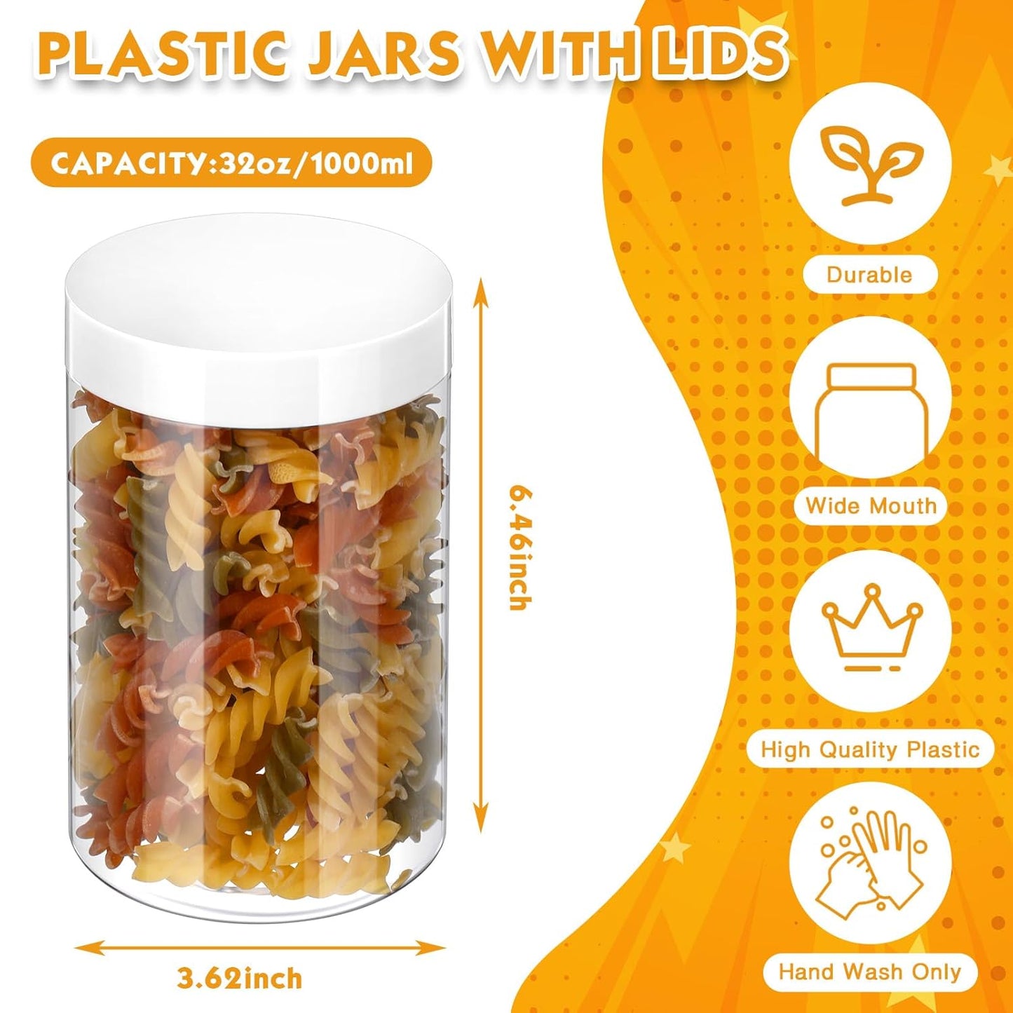 Patelai 4 Pieces Round Wide-mouth Leak Proof Plastic Container Jars with Lids for Travel Storage Makeup Beauty Products Face Creams Oils Salves Ointments DIY Making(32 Ounce,White)