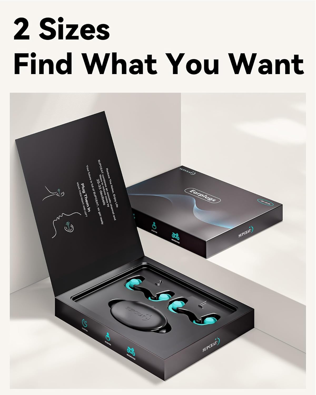 SUPCEAT Ear Plugs for Sleeping - Noise Reduction Soft Silicone Earplugs, 2 Pairs Reusable Hearing Protection Earplugs for Noise Sensitivity, Sleep,Snore,Travel, Sound Reduction Noise Cancelling - Blue