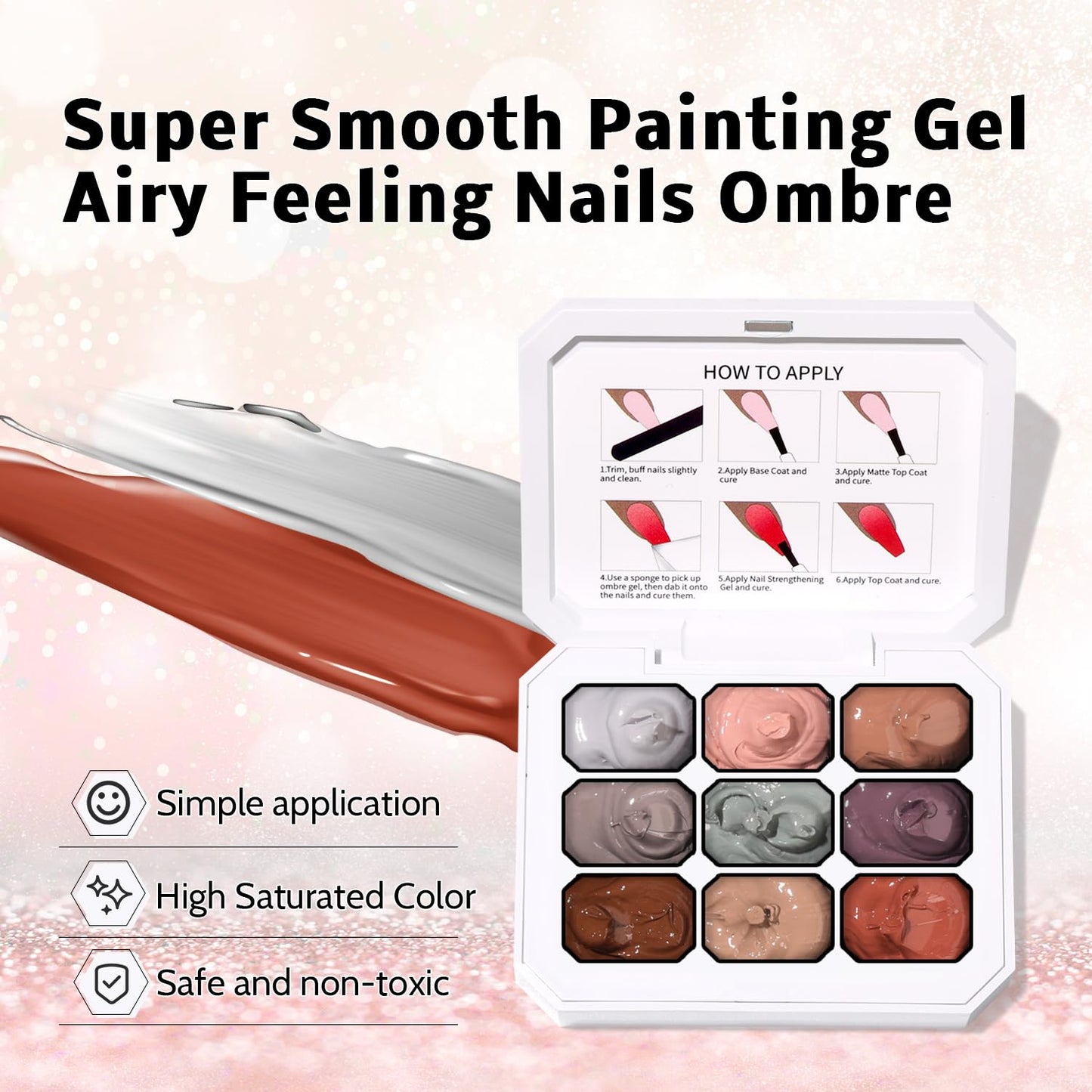 Sponge Pat Paint Nail Gel & Tools Kit, 9 Colors Ombre Nails Gradient Gel Nail Blush Blooming Aura Nails Drawing Stripper Floral Painting Nail Art, No Wipe, UV/LED Curing (9 Colors Set G)