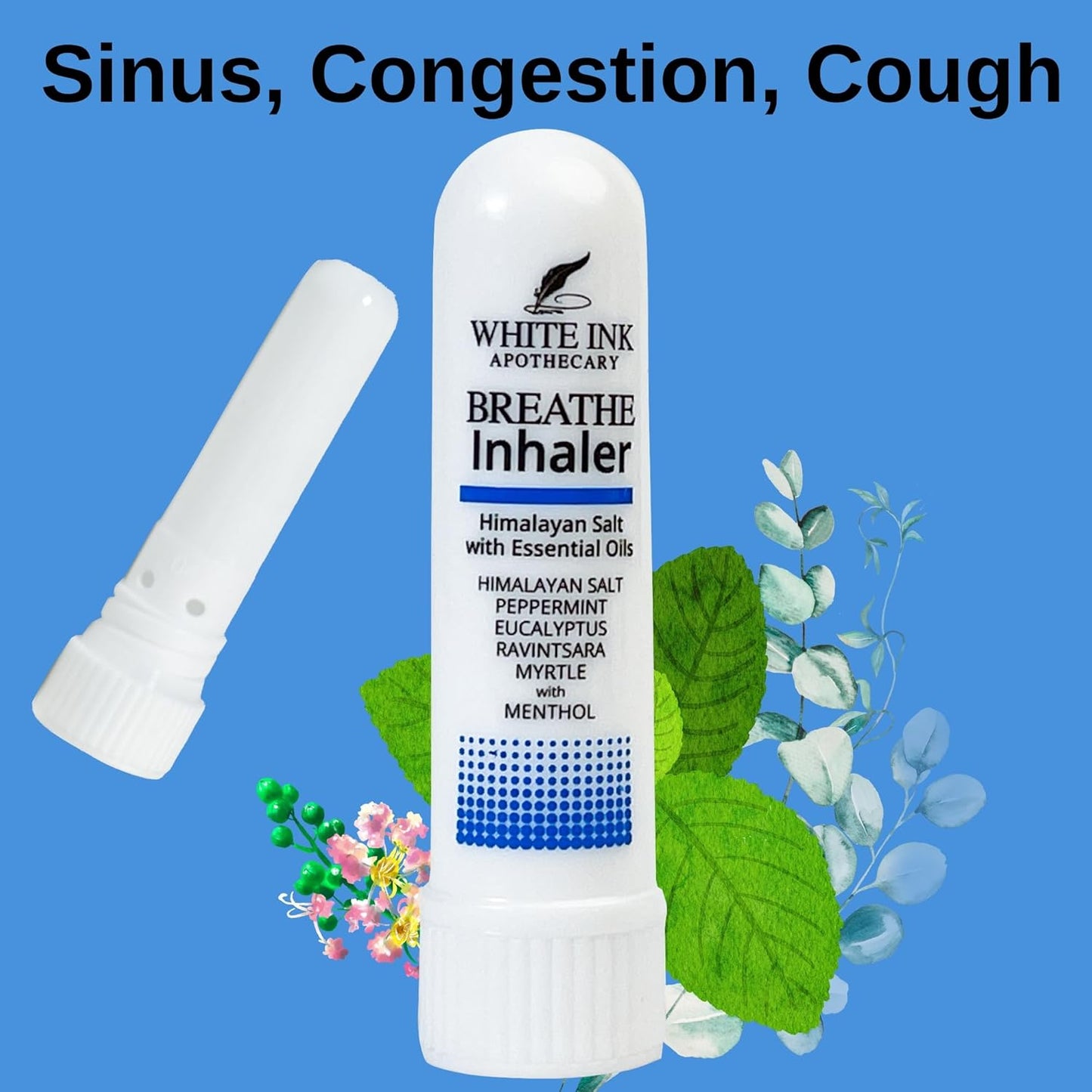 White Ink Breathe | Natural Essential Oil Inhaler Eucalyptus Peppermint | Congestion | Allergy | Focus | Aromatherapy Sinus Relief (1)