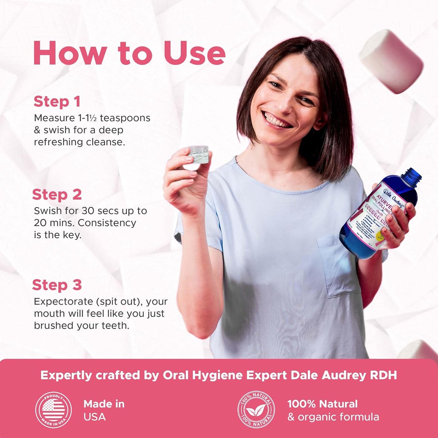 Oil Pulling for Teeth and Gums | Made in USA Bubble Gum Flavored Organic Sesame Oil Oral Rinse Mouth wash | Ayurvedic Pulling Rinse to Freshen Your Breath | Oral Care Teeth Whitening Mouthwash-8 FL Oz