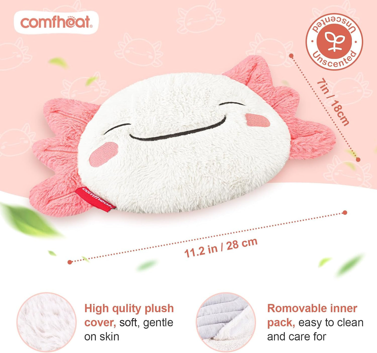 Cute Axolotl Microwave Heating Pad for Pain Relief, Unscented Microwavable Heating Pads for Cramps, Neck Shoulder, Muscles, Natural Moist Heat Pack with Washable Cover