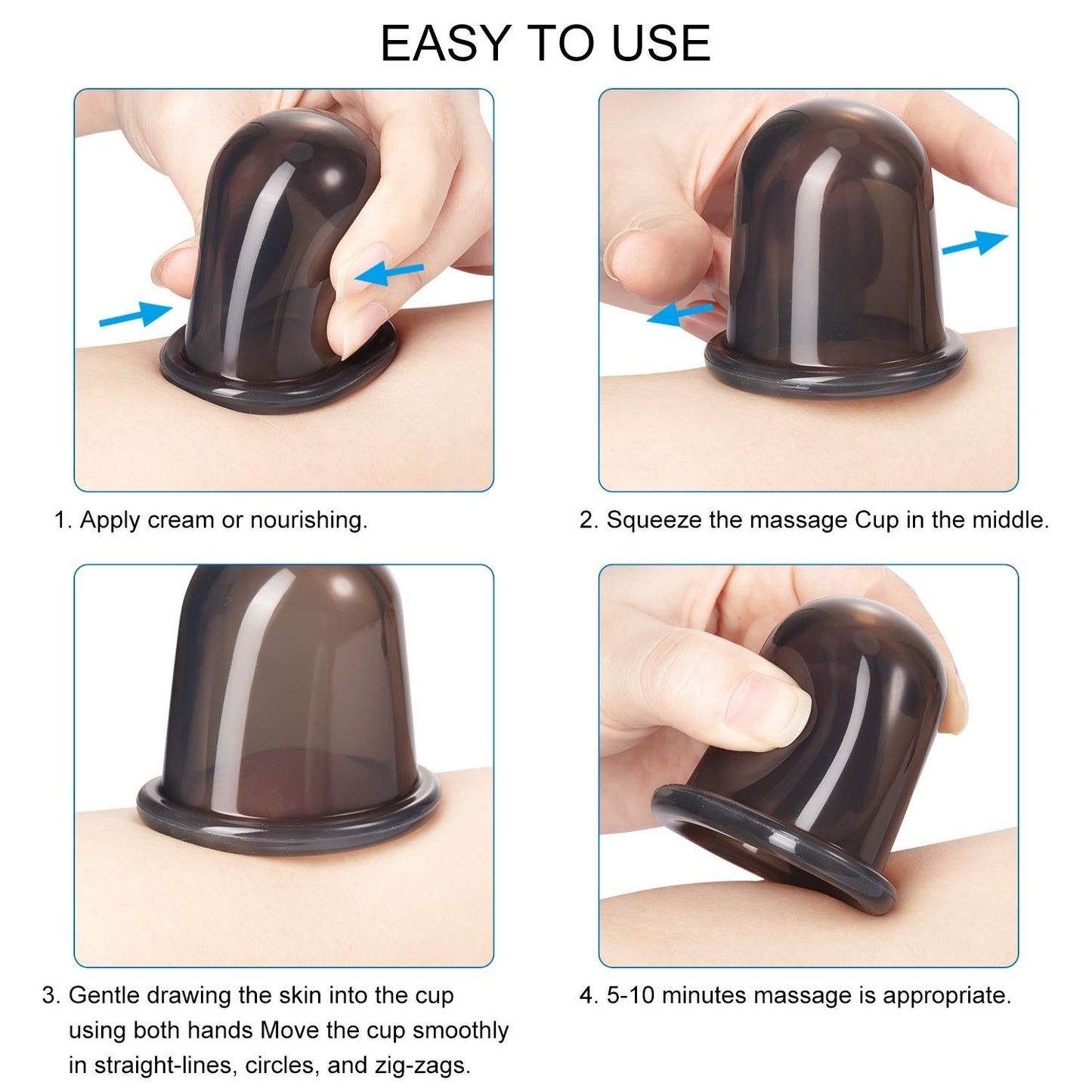 BBTO Silicone Facial Cupping Set, Vacuum Massage Cup Kit for Body, Face, Neck, Back, and Eye, 6 Cups and Exfoliating Brush(Black)