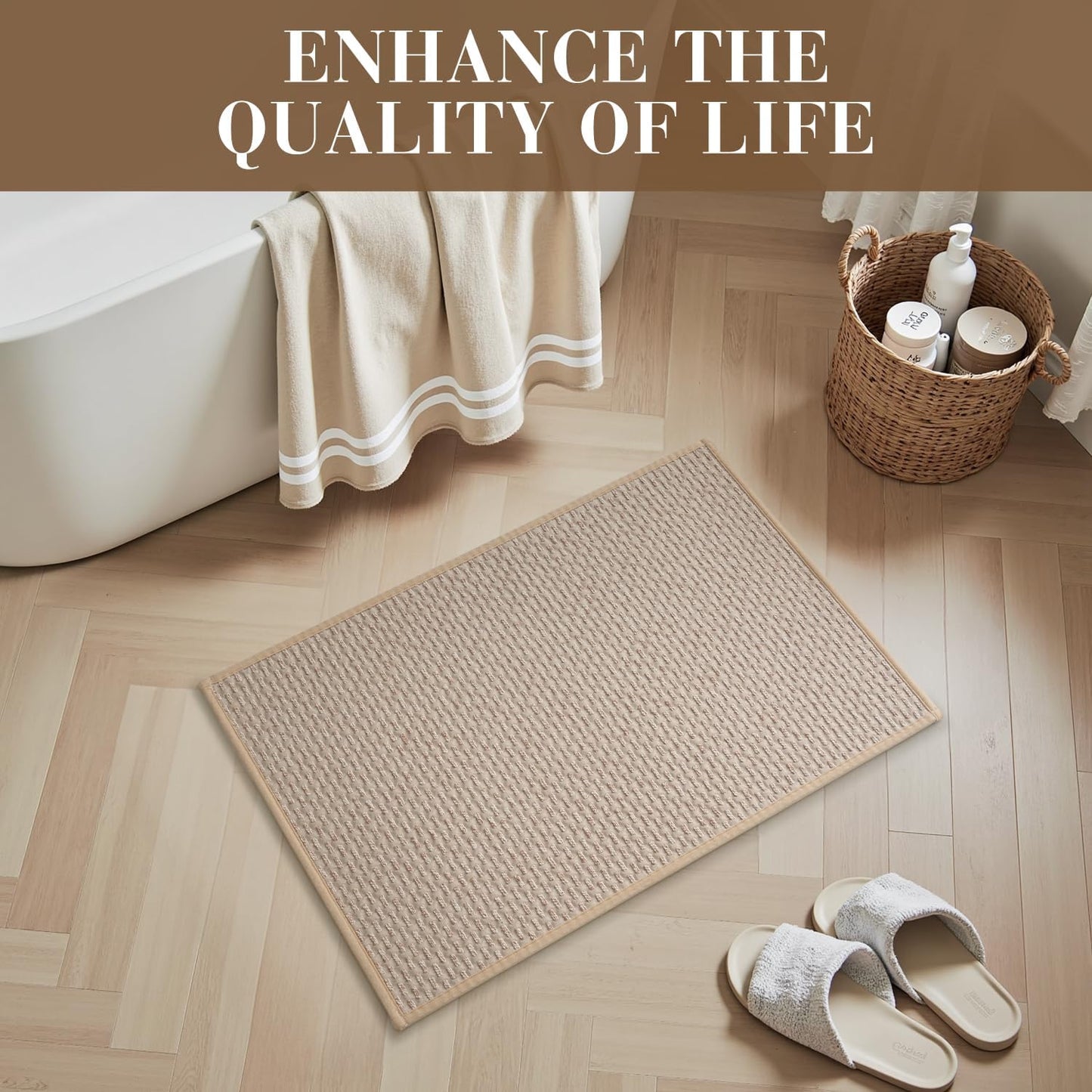 RESARE Non Slip Bathroom Runner - Machine Washable Bath Rugs, Super Absorbent Bath Mat Quick Dry Bath Runner, Bath Mat Ultra Soft Rugs for Bathroom Floor, 20"x70" Beige