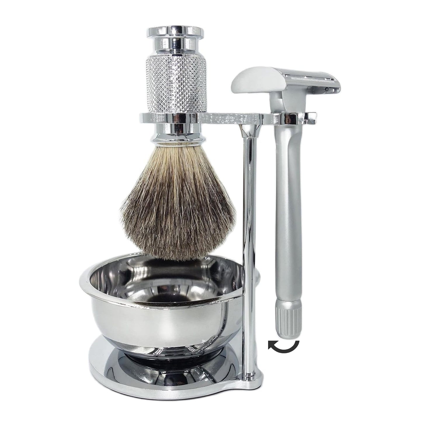 Men's Shave Kit,New Butterfly Open Design Double Edge Safety Razor,10 Razor Blade Refills,Soft Pure Badger Hair Brush,Shaving Stand and Lather Bowl,UniqueGift for Father Husband Boyfriend